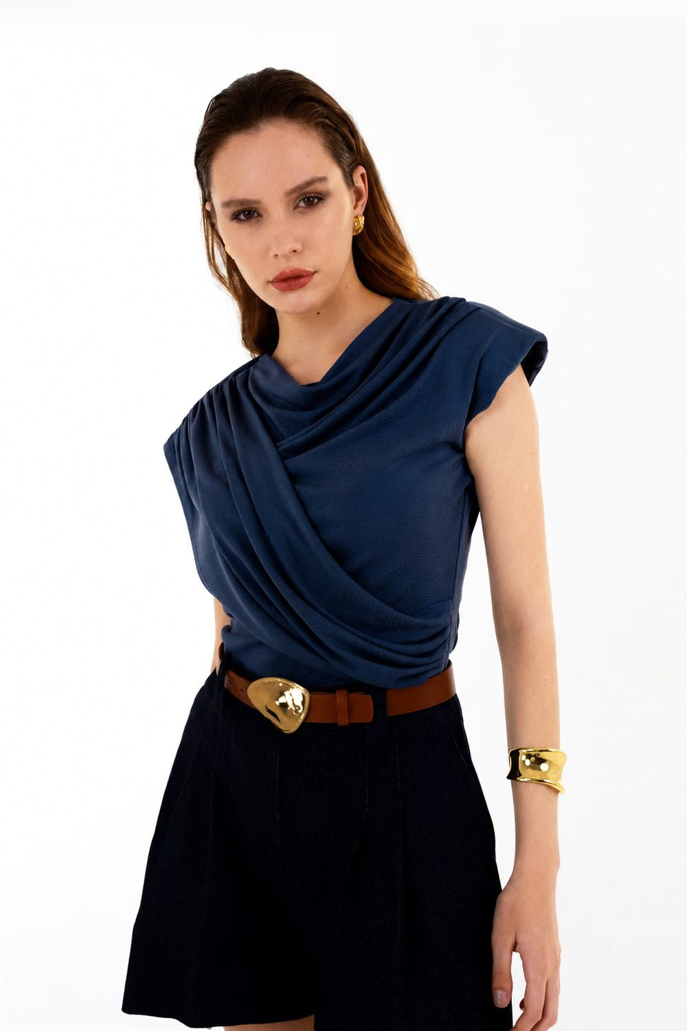 Anny Drapeli Kolsuz Bluz - Lacivert - 0