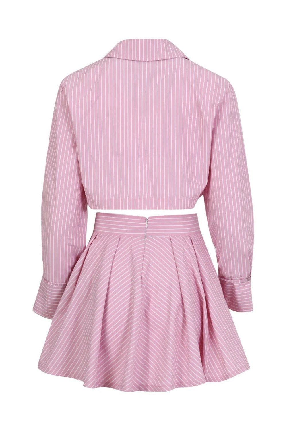 Emilia Çizgili Crop Gömlek Ve Pileli Etek Takımı, Pembe - 4