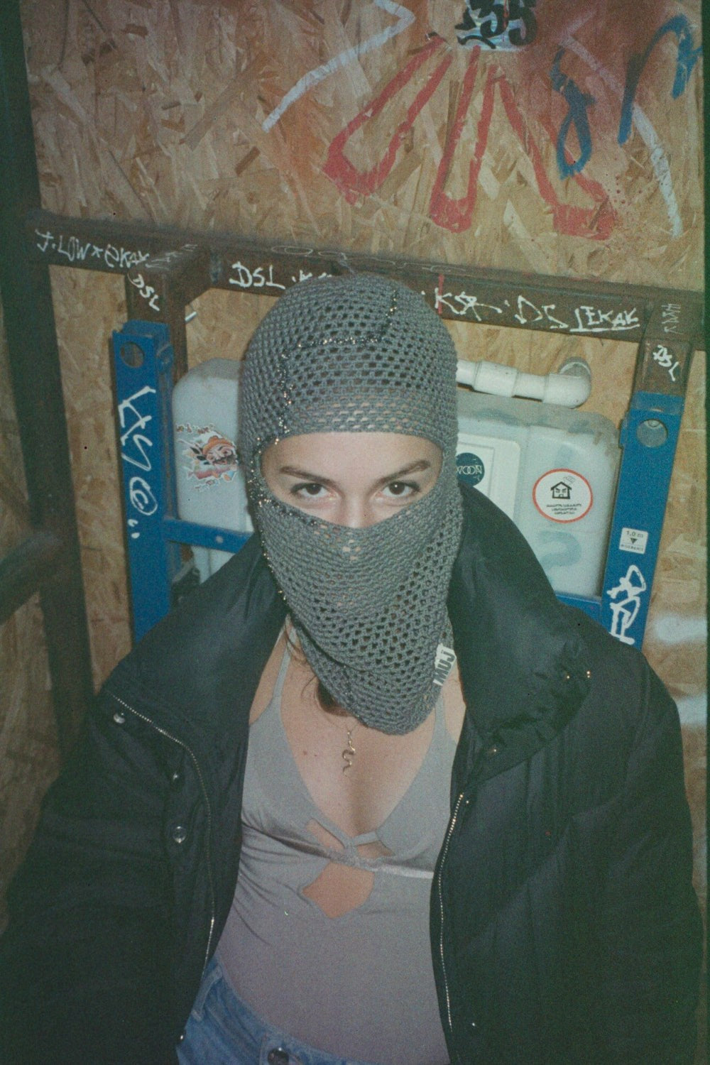 Grey Hand Crocheted Mask - 0