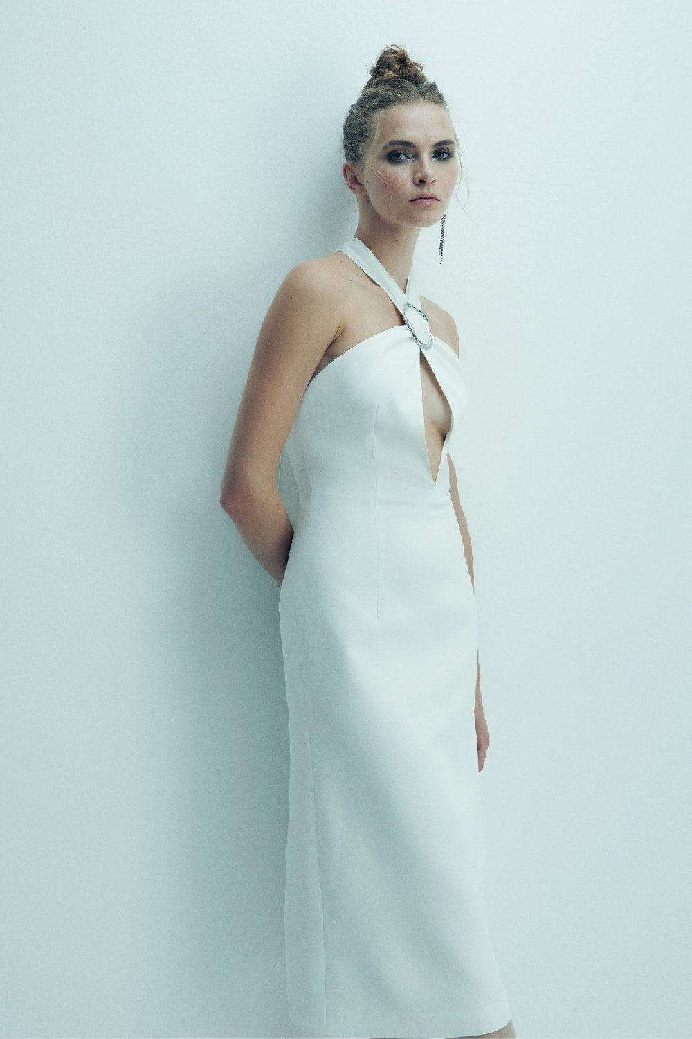 Viana Krep Midi Elbise Vanilla Ice - 4
