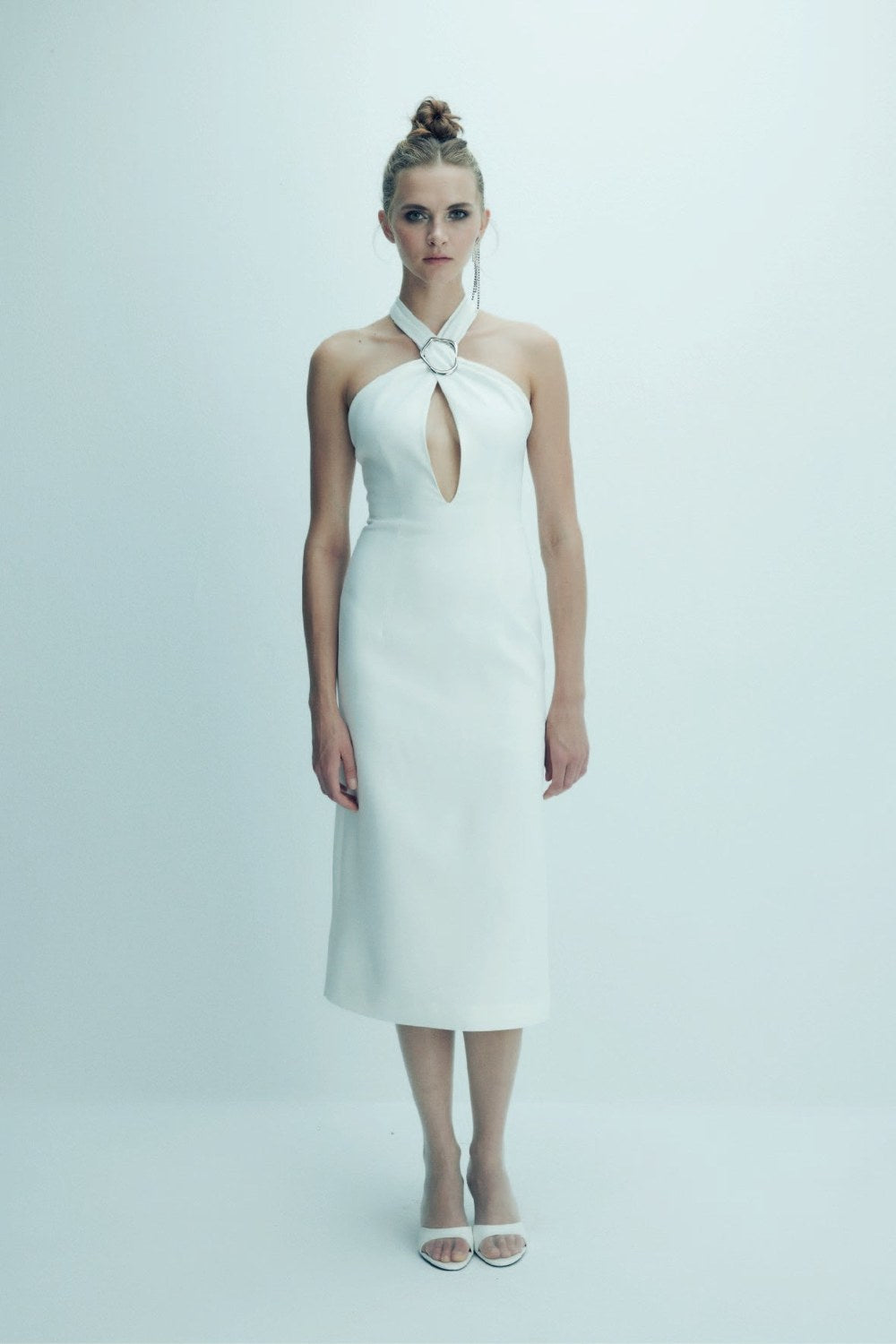 Viana Krep Midi Elbise Vanilla Ice - 5