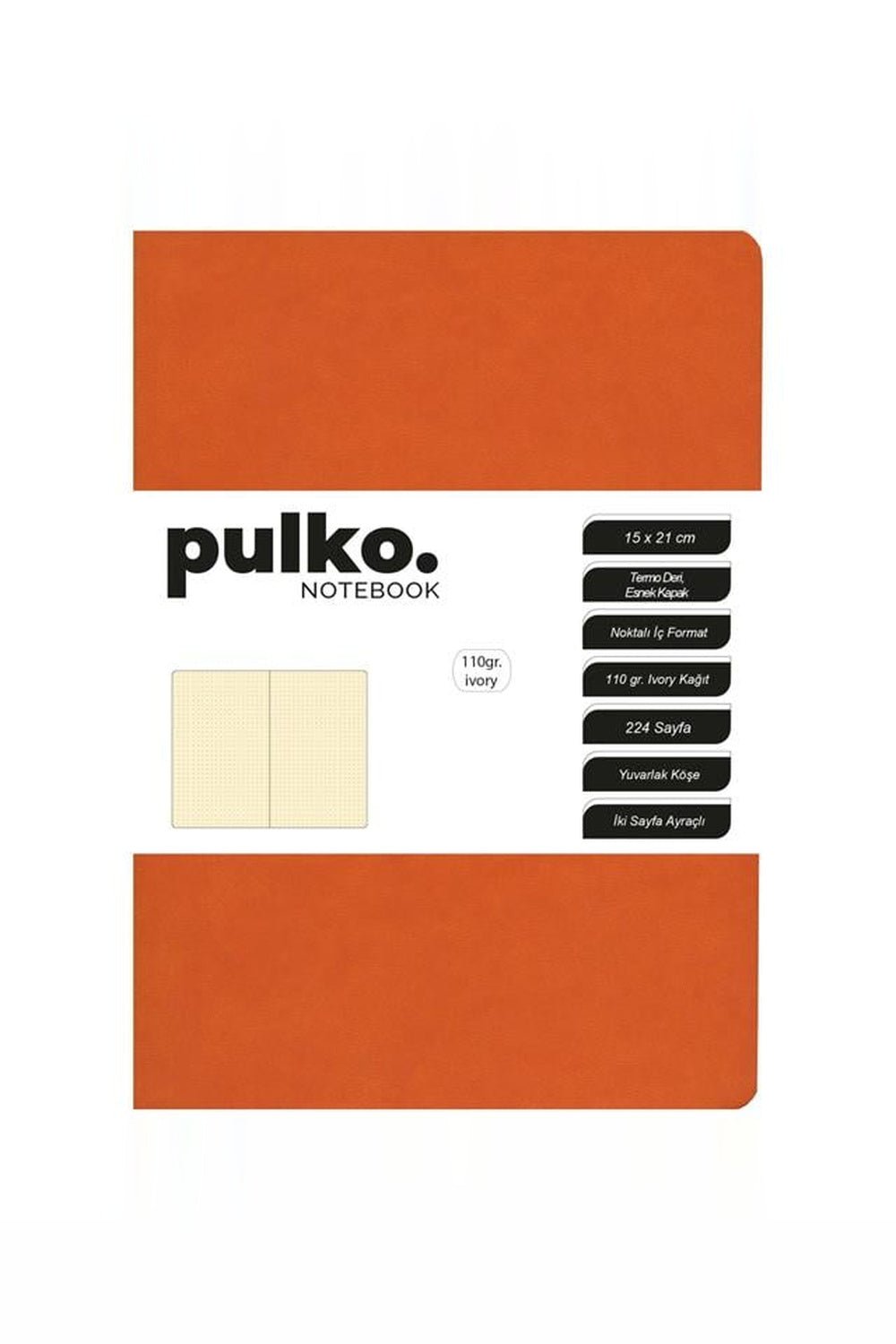 Defter 110gr Ivory Kağıt, A5, Termo Deri, 224 Sayfa, Noktalı, 044, Turuncu - 0