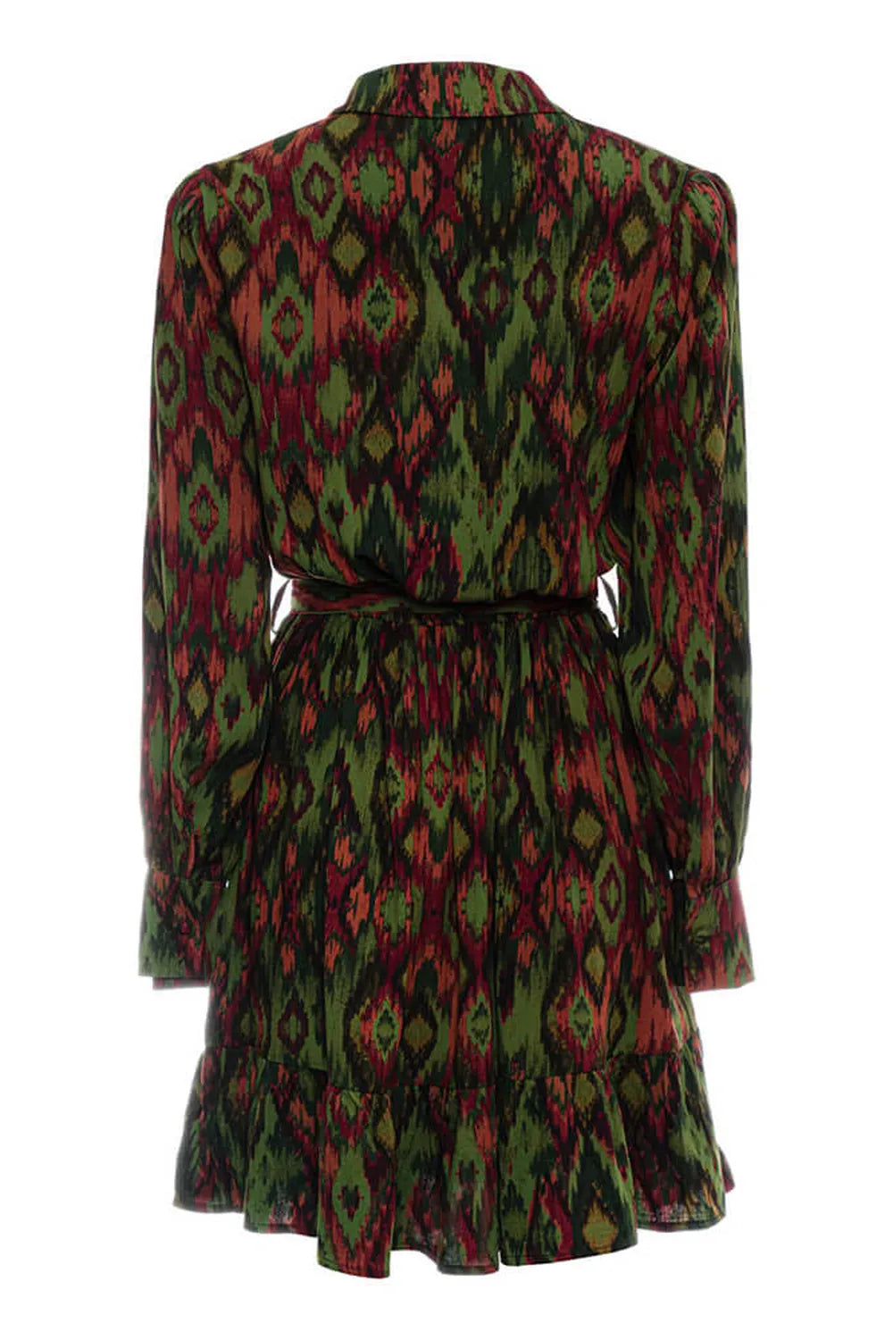 Ikat Fırfırlı Mini Elbise - Haki - 4