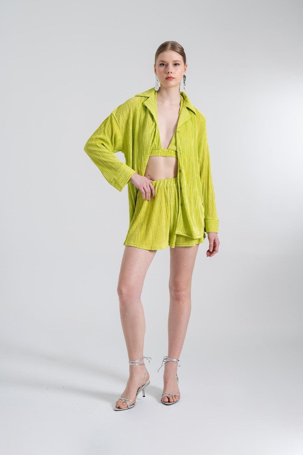 Oversize Düğme Kapamalı Comfy Oversize Gömlek Yeşil - 1