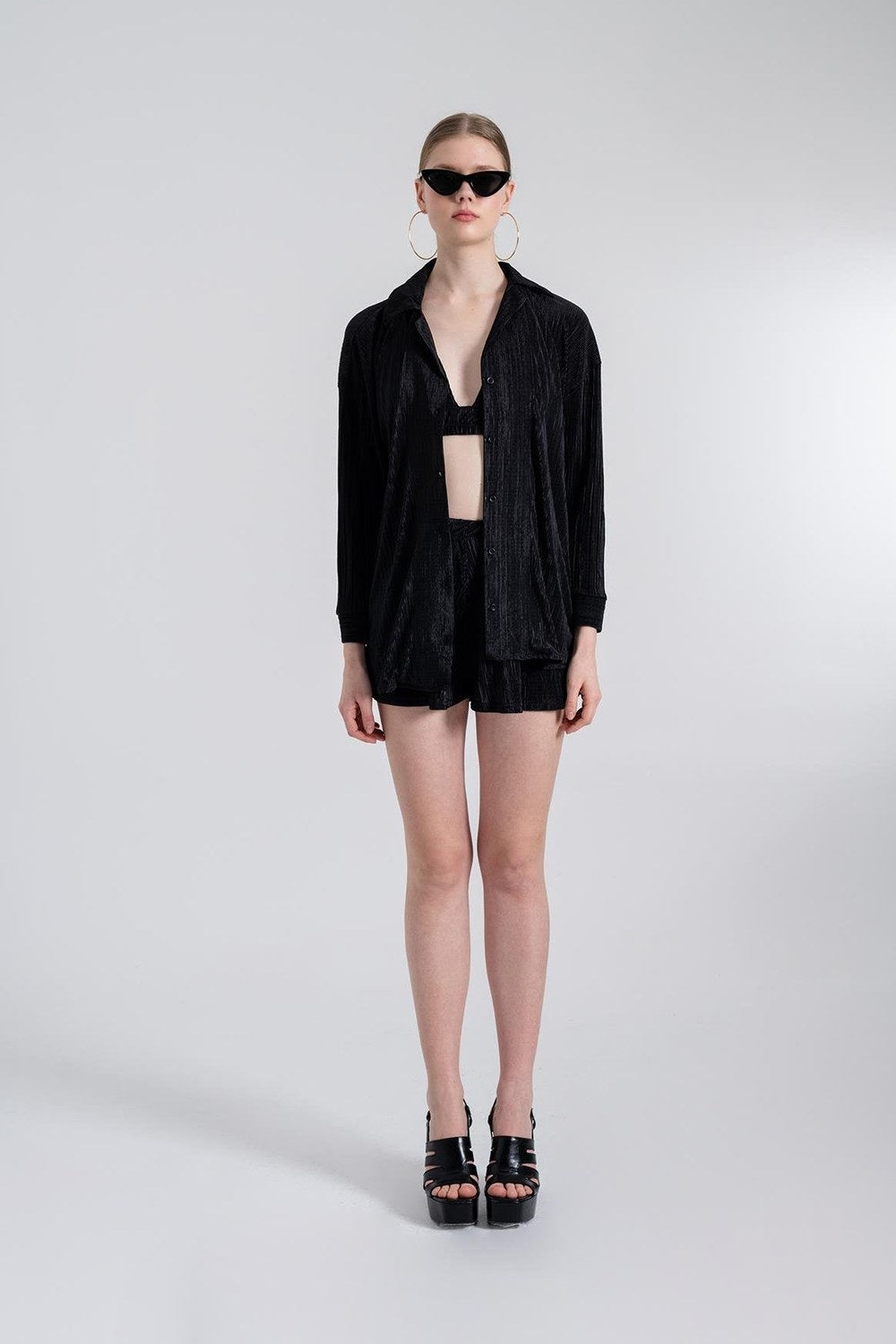 Oversize Düğme Kapamalı Comfy Oversize Gömlek Siyah - 4