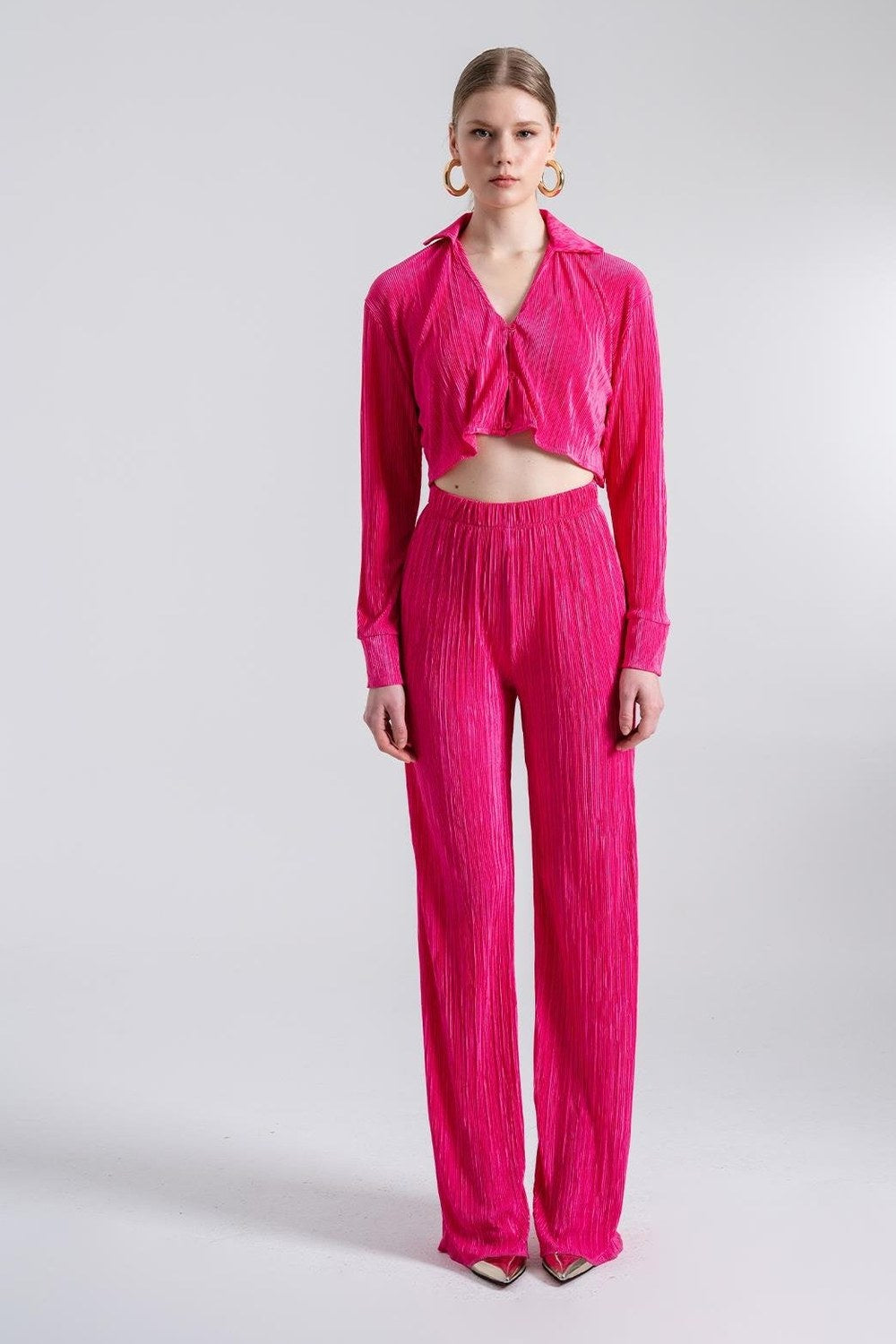 Crop Model Düğme Kapamalı Comfy Crop Gömlek Pembe - 2