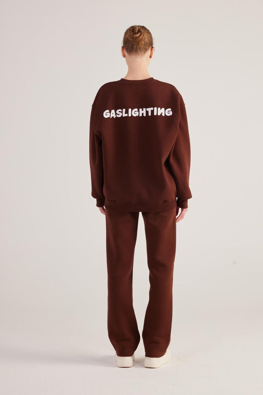 Oversize Kesim Unisex Baskılı Sweatshirt, Kahve - 1
