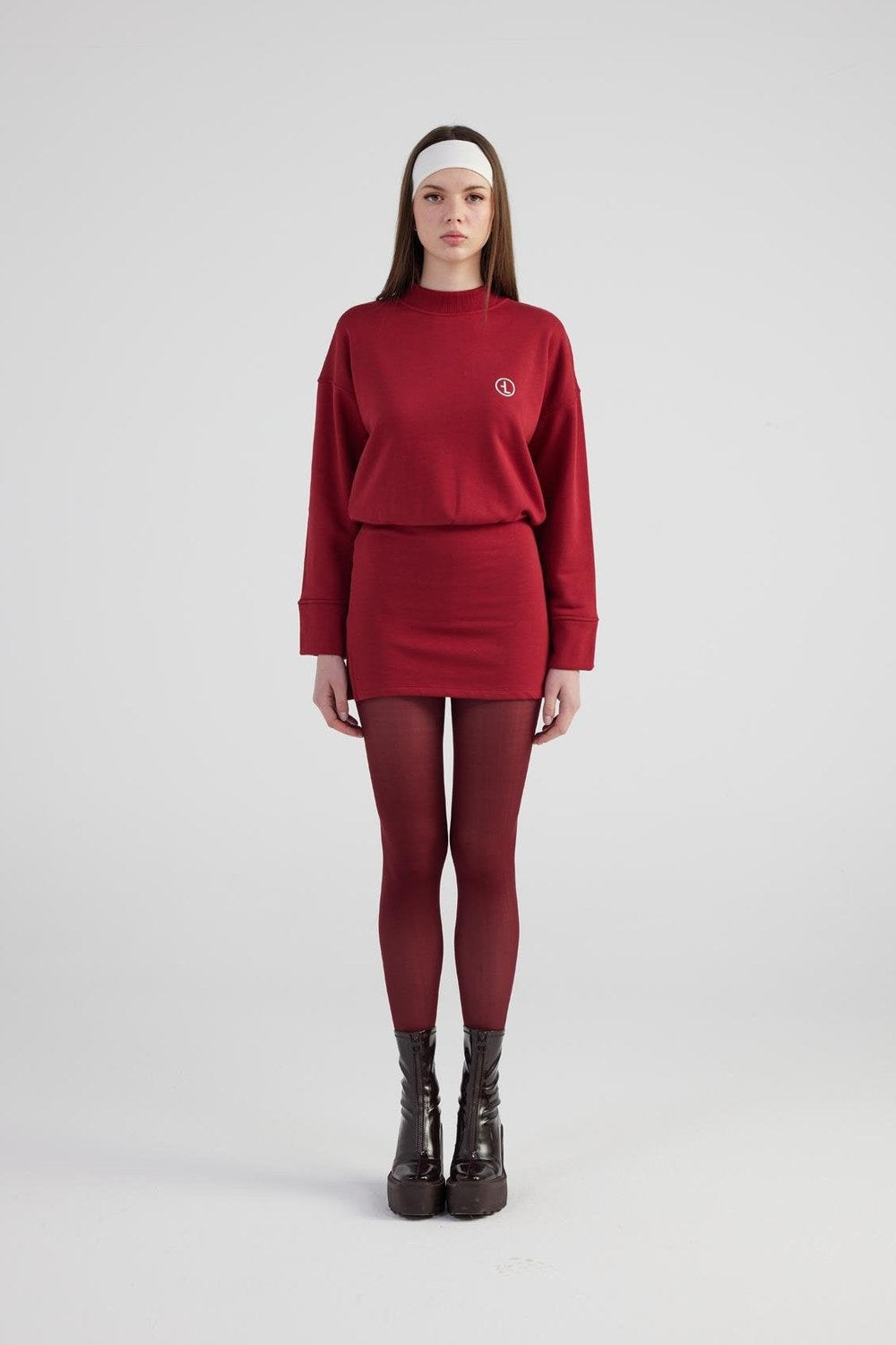 Yırtmaçlı Dokuma Kumaş Mini Claire Elbise Bordo - 1