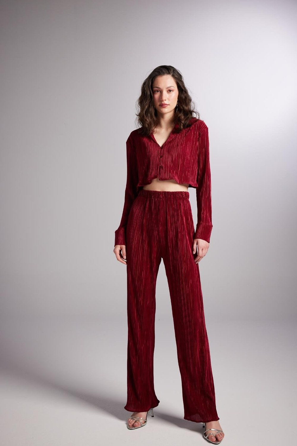 Crop Model Düğme Kapamalı Comfy Crop Gömlek Bordo - 4