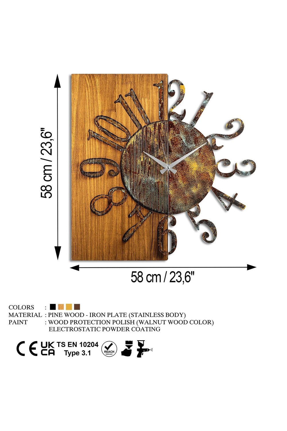 Mas-007-A Dekoratif Ahşap Metal Duvar Saati - 7