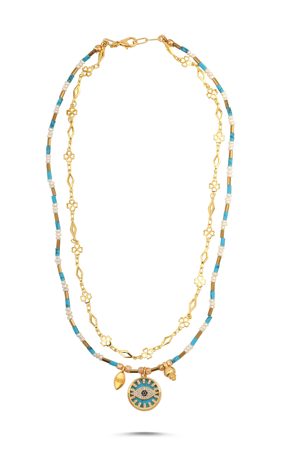 Lucky Turquoise Evil Eye Layered Necklace - 0