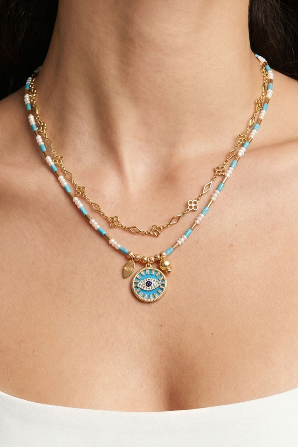 Lucky Turquoise Evil Eye Layered Necklace - 2