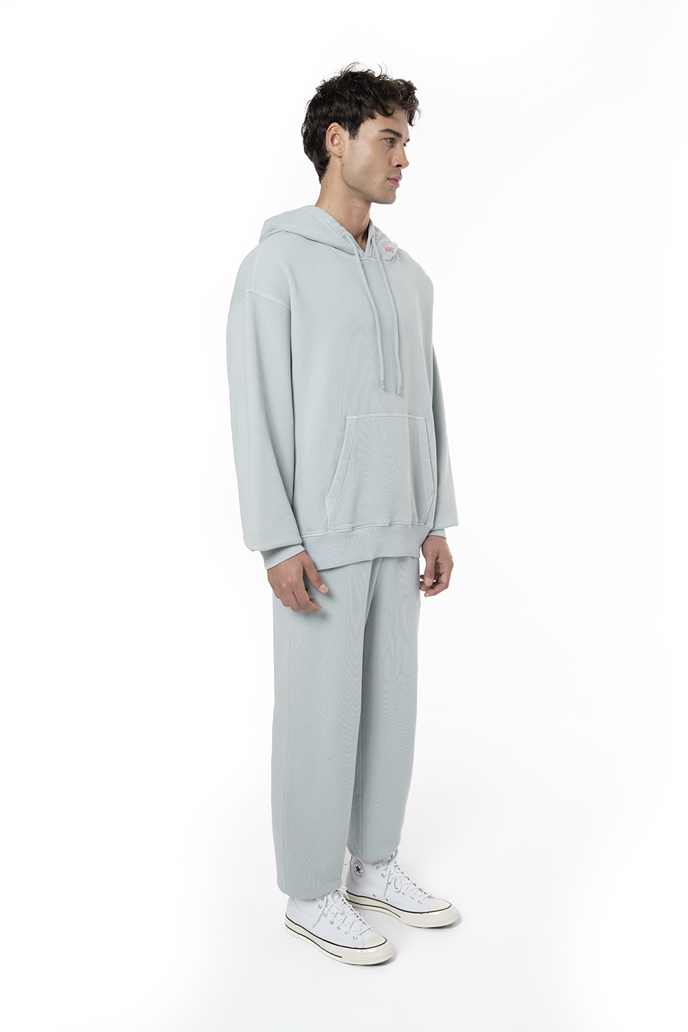 Erkek Oversize Fm Icon Nakışlı Hoodie - Mavi - 2