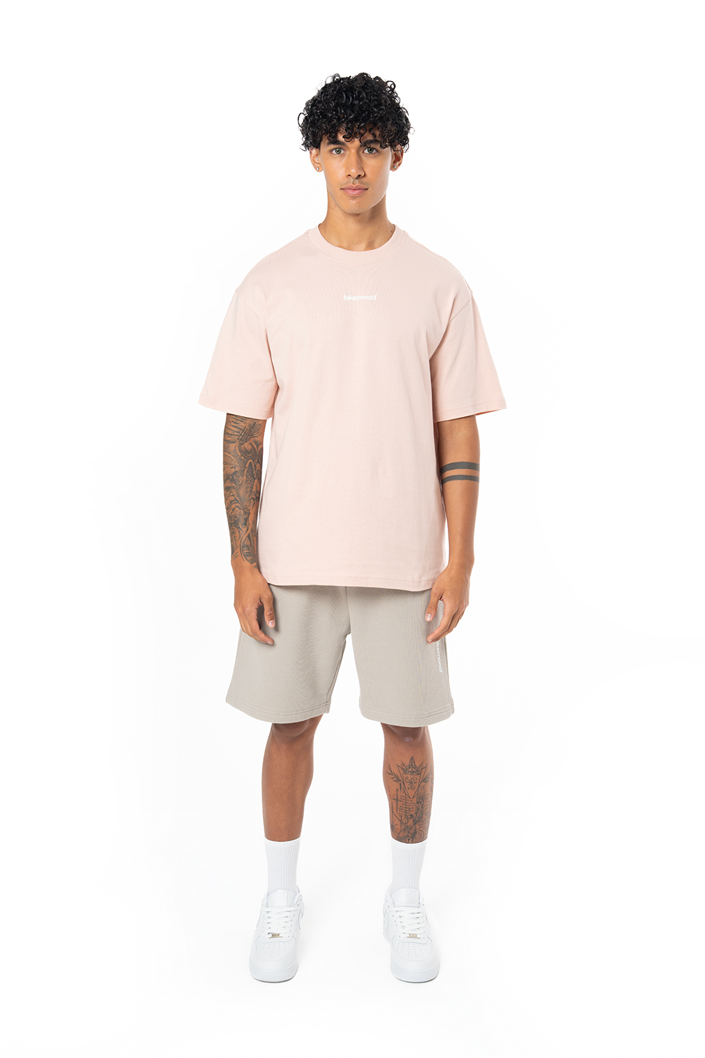 Erkek Oversize Basic Baskılı Tişört - Pembe - 0