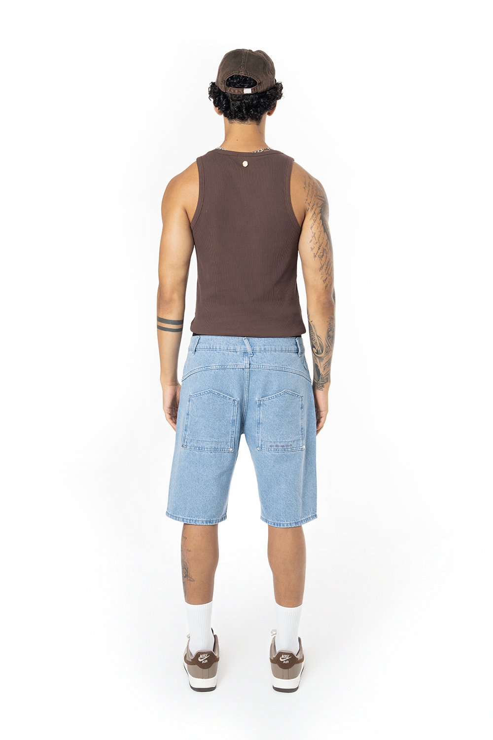 Unisex Relaxed Fit Fm Icon Logo Kabartmalı Premium Denim Şort - Mavi - 3