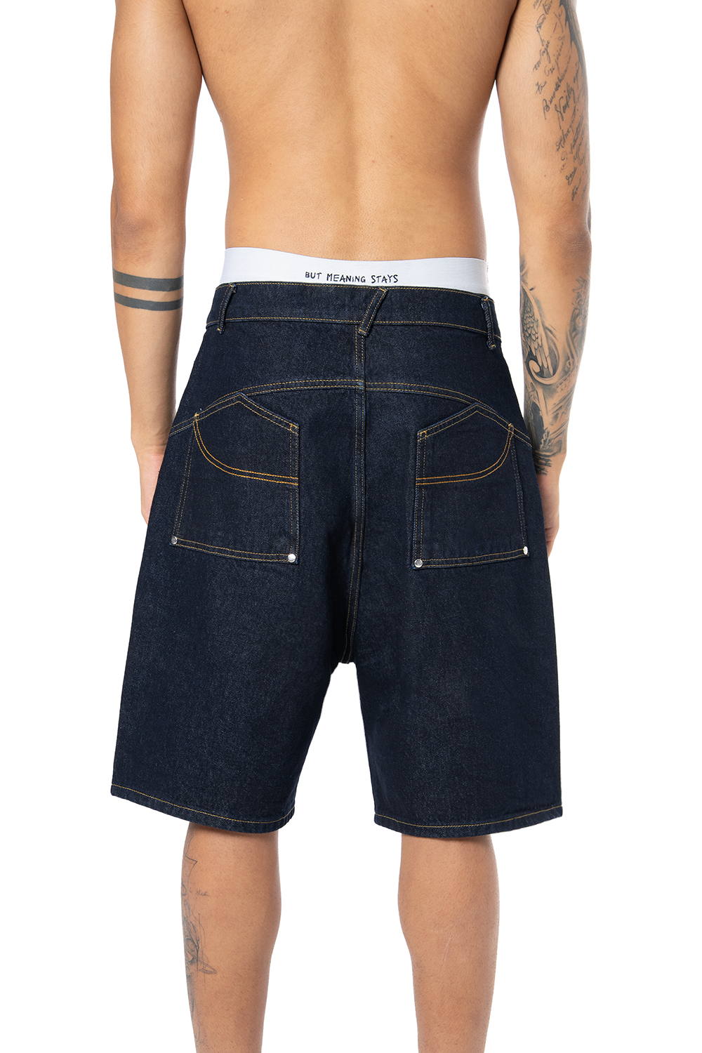 Unisex Oversize Premium Raw Denim Şort - Siyah - 5