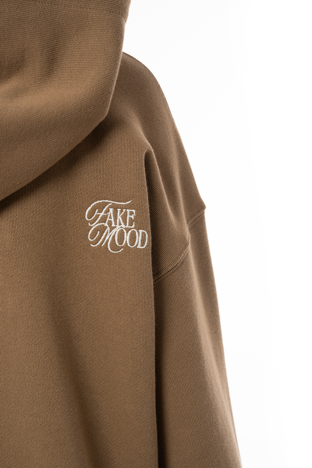 Kadın Oversize Asimetrik Kesim Nakışlı Zip Hoodie - Bej / Kahverengi - 3