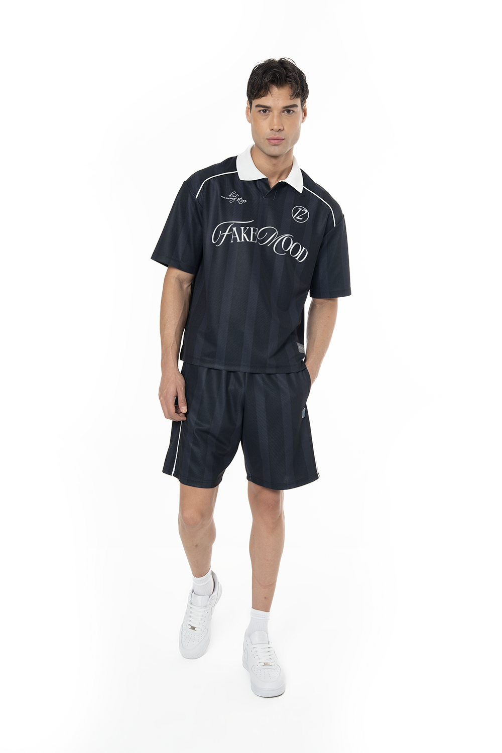 Erkek Oversize Jersey Kumaş Fm Icon Logo Detaylı Şort - Siyah - 0