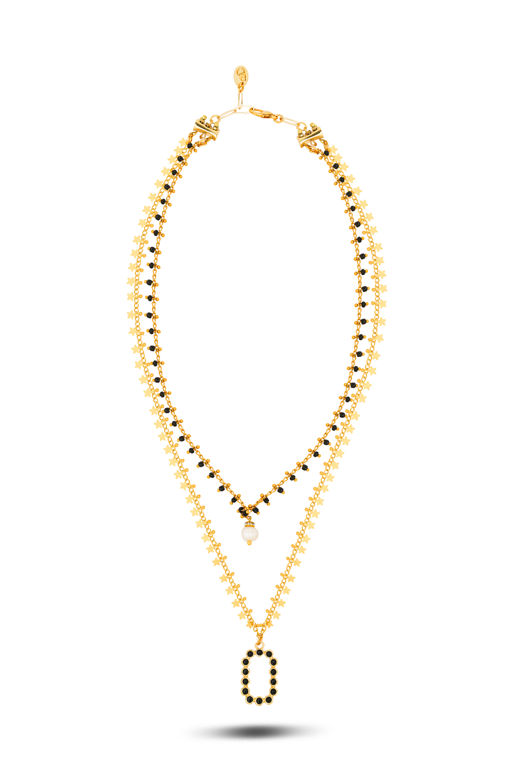 Eclipse Gold Double Row Black Necklace - 0