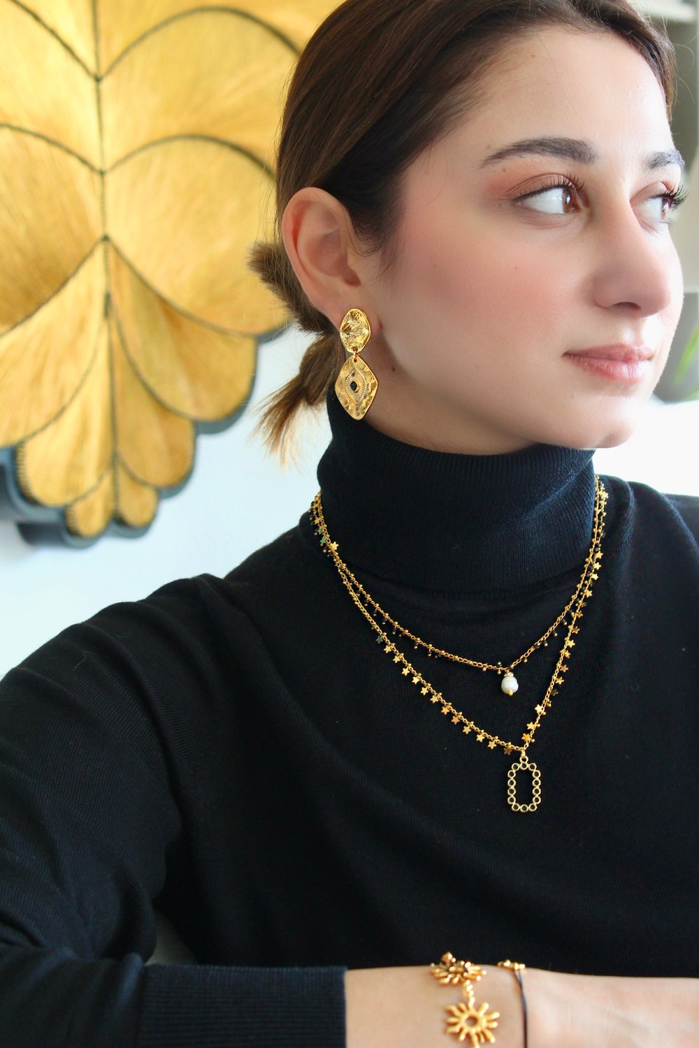 Eclipse Gold Double Row Black Necklace - 1