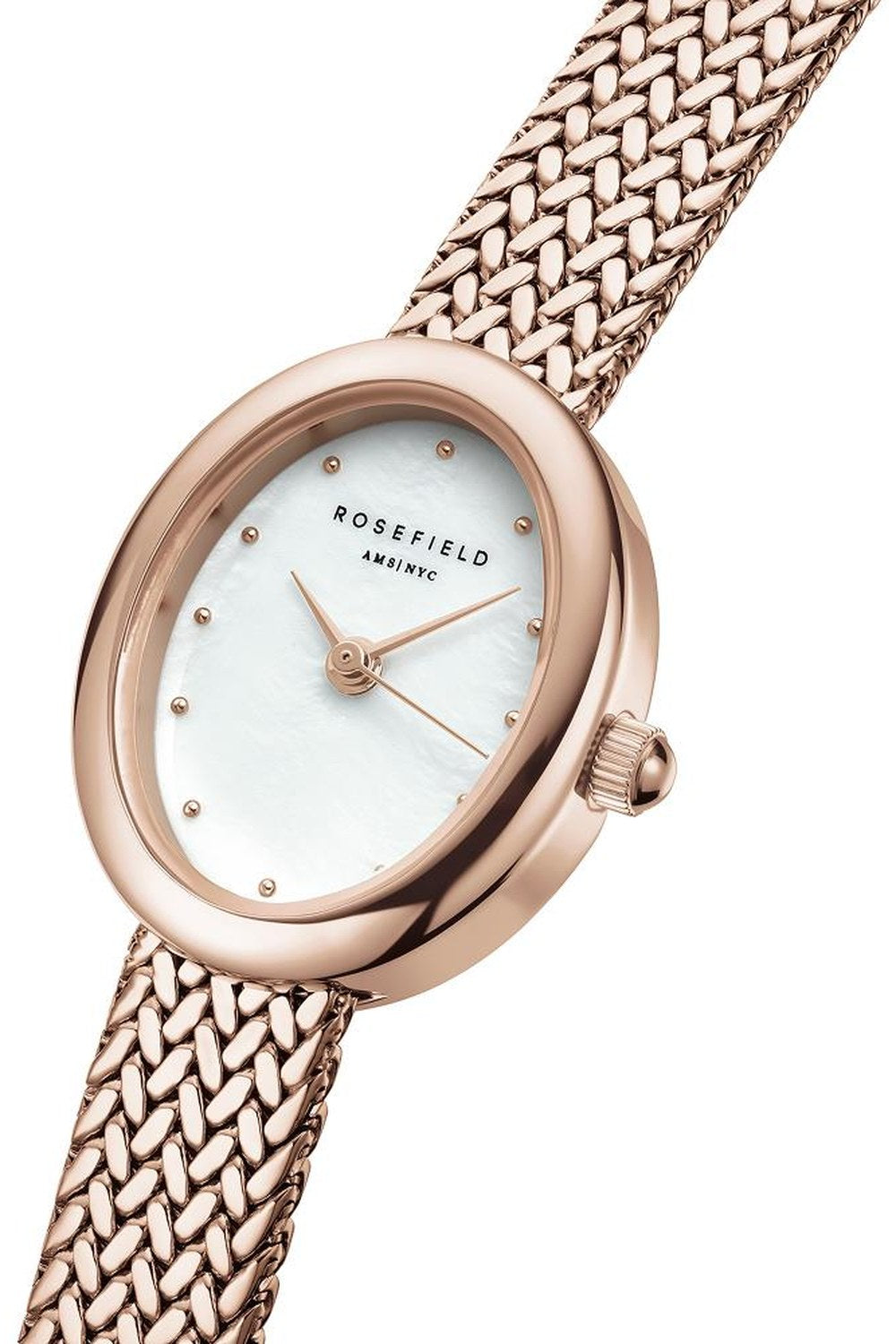 Mini Oval Rose Gold Kasa Beyaz Kadran Hasır Kordon Kadın Kol Saati - 1