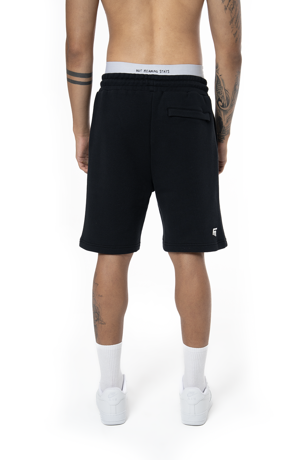 Unisex Relaxed Fit Basic Fakemood Baskılı Şort - Siyah - 4