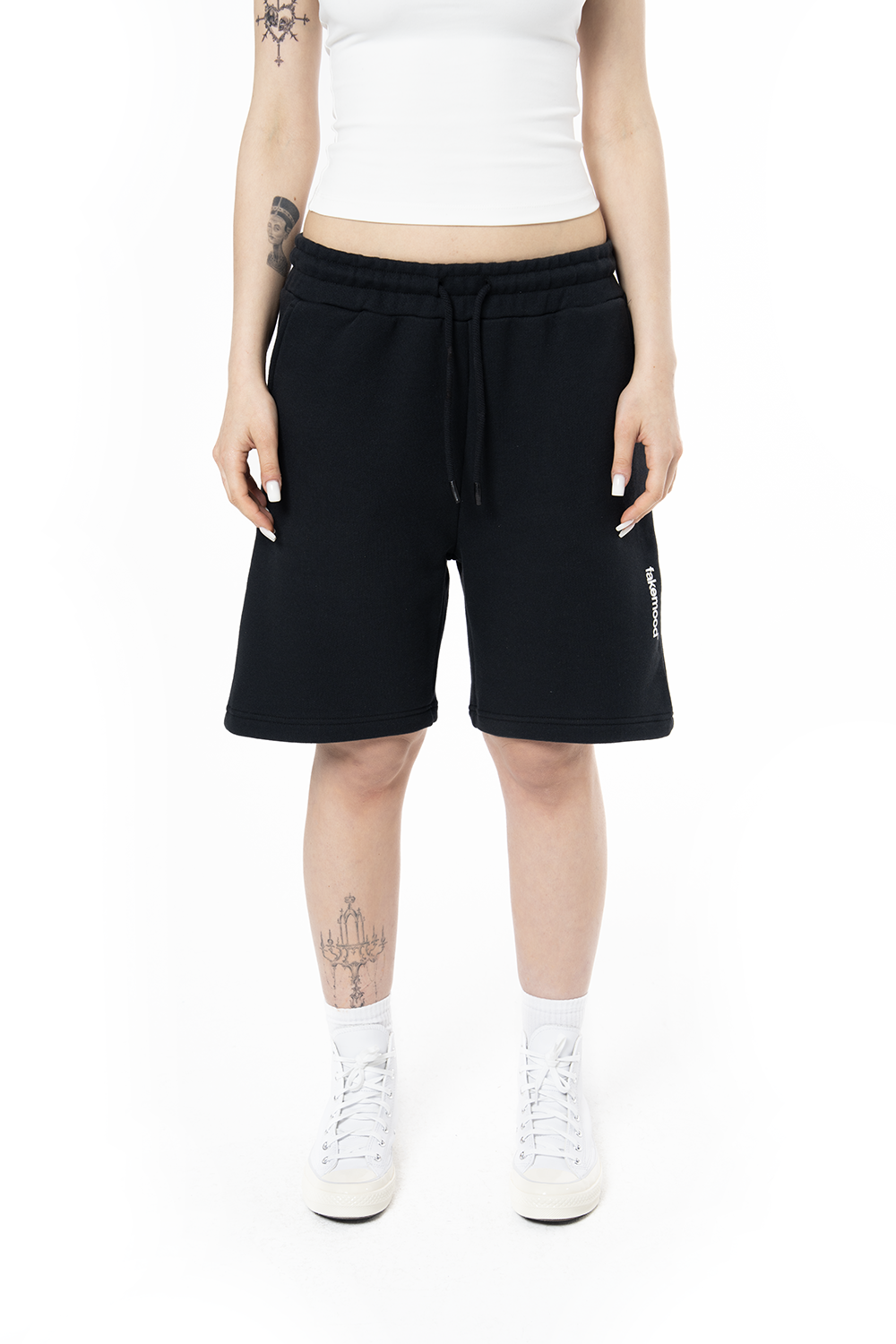 Unisex Relaxed Fit Basic Fakemood Baskılı Şort - Siyah - 5