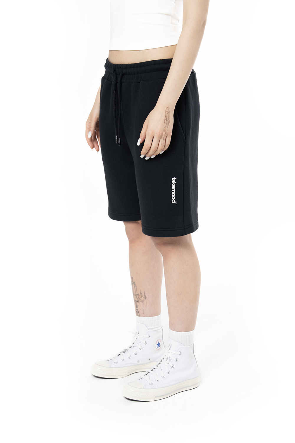 Unisex Relaxed Fit Basic Fakemood Baskılı Şort - Siyah - 6