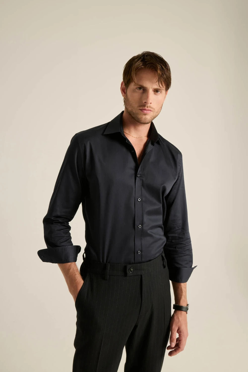 Batts-Vincent Lacivert Saten Gömlek-Gömlek-1-Milagron.com