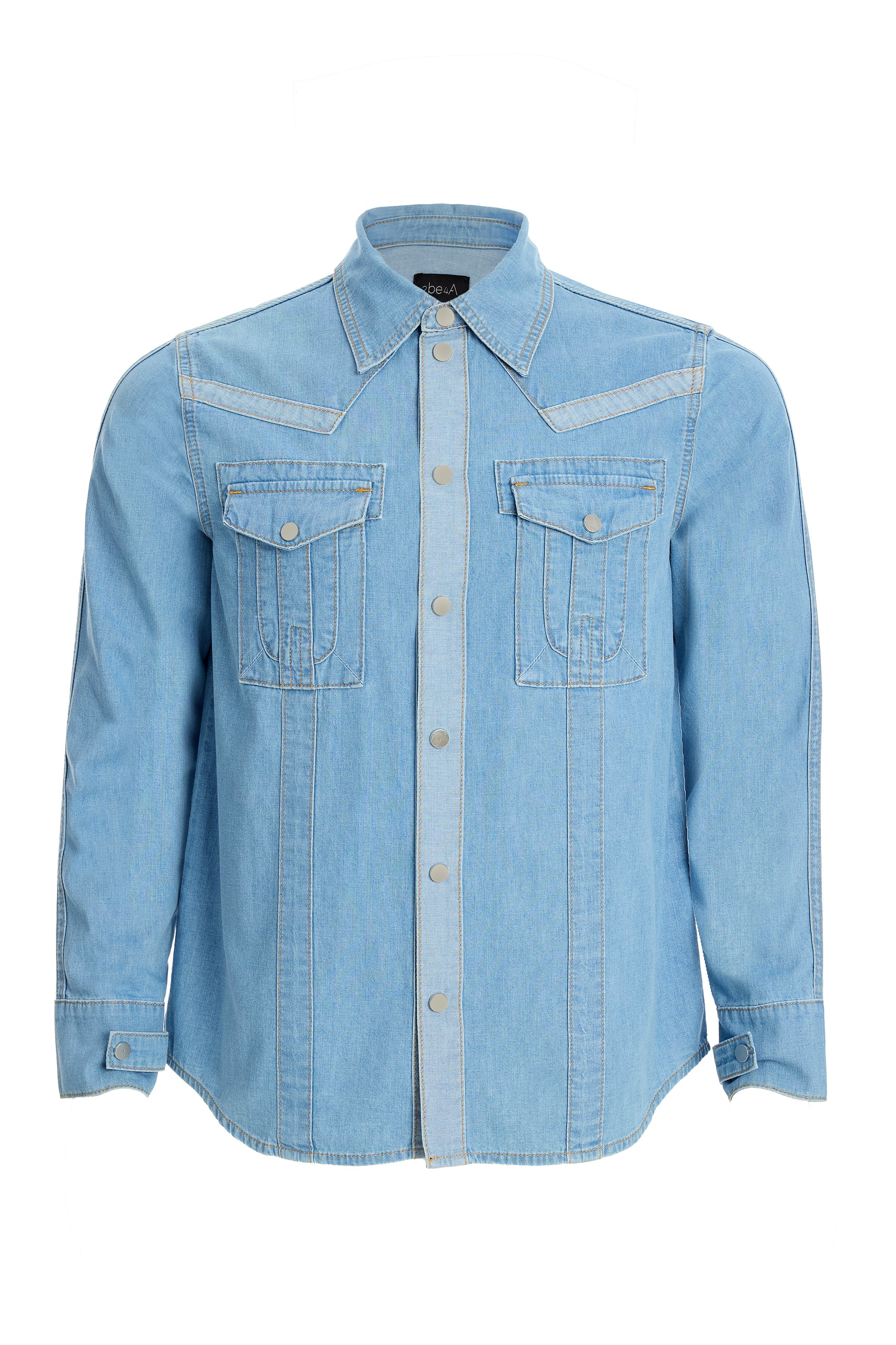 2be4A-Erkek Açık Mavi Cepli şerit Detaylı Denim Gömlek-6-Milagron.com