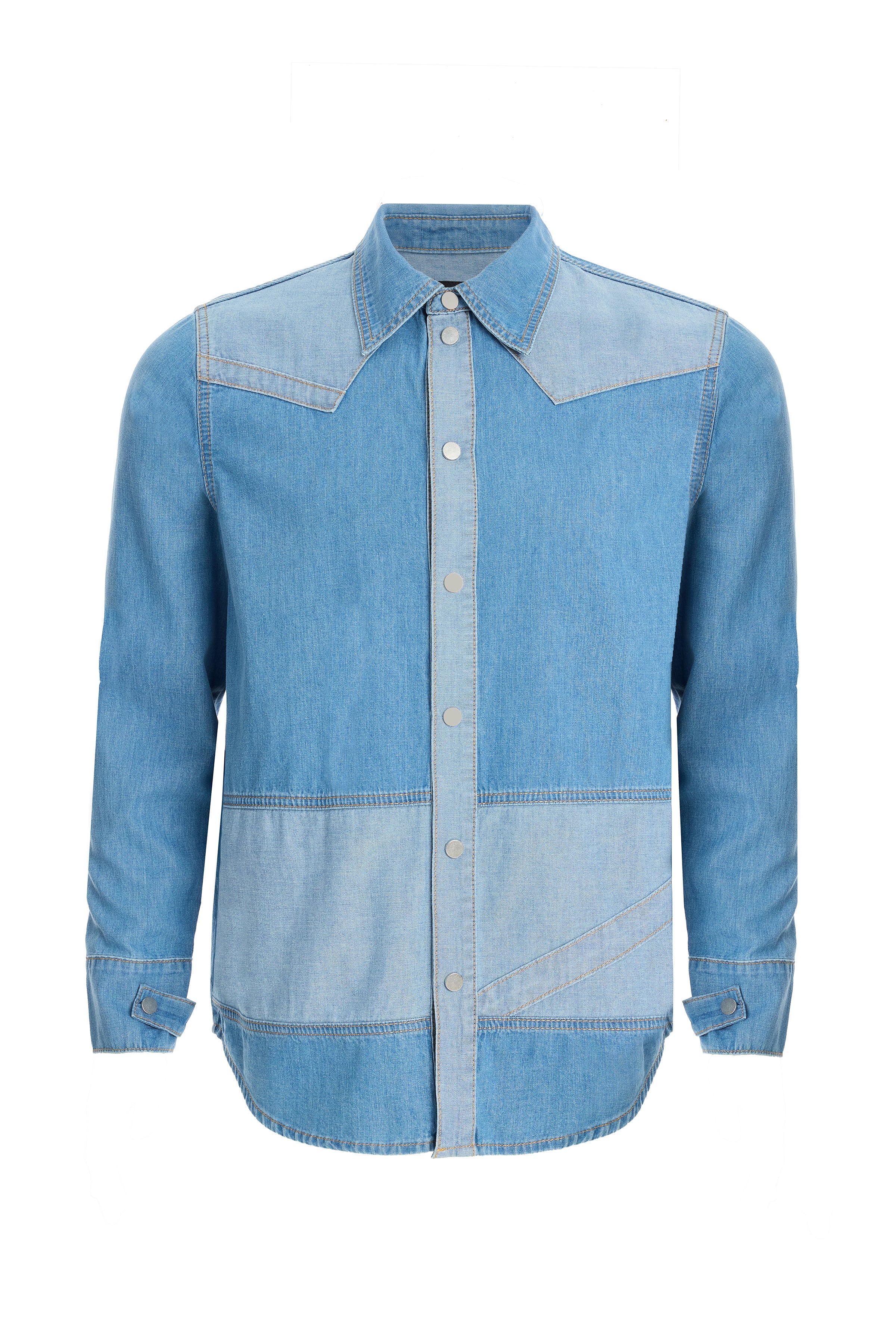 2be4 A-Erkek Açık Mavi şerit Detaylı Denim Gömlek-1-Milagron.com