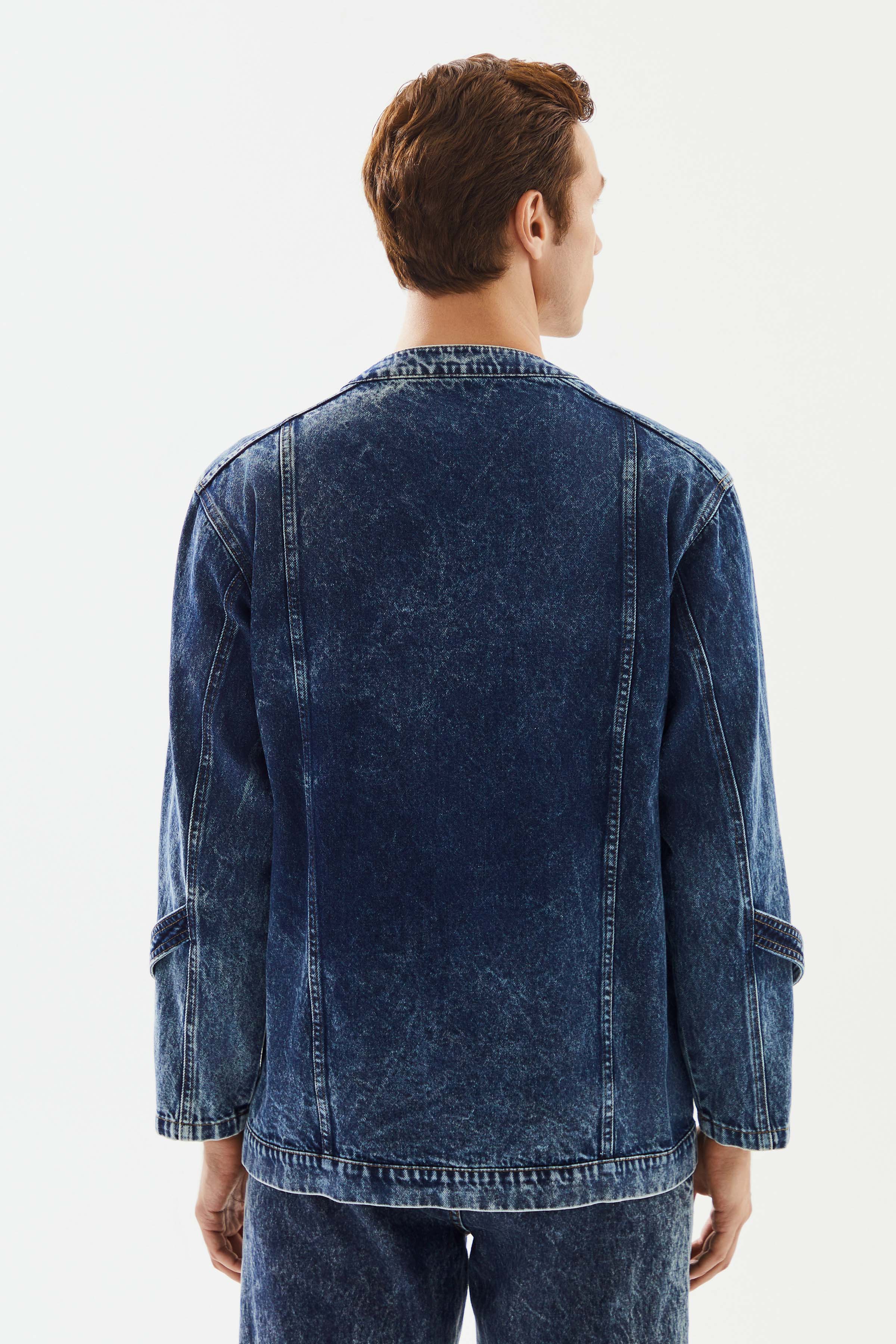 2be4 A-Erkek Bisiklet Yakalı Yan Fermuarlı Denim Ceket-6-Milagron.com