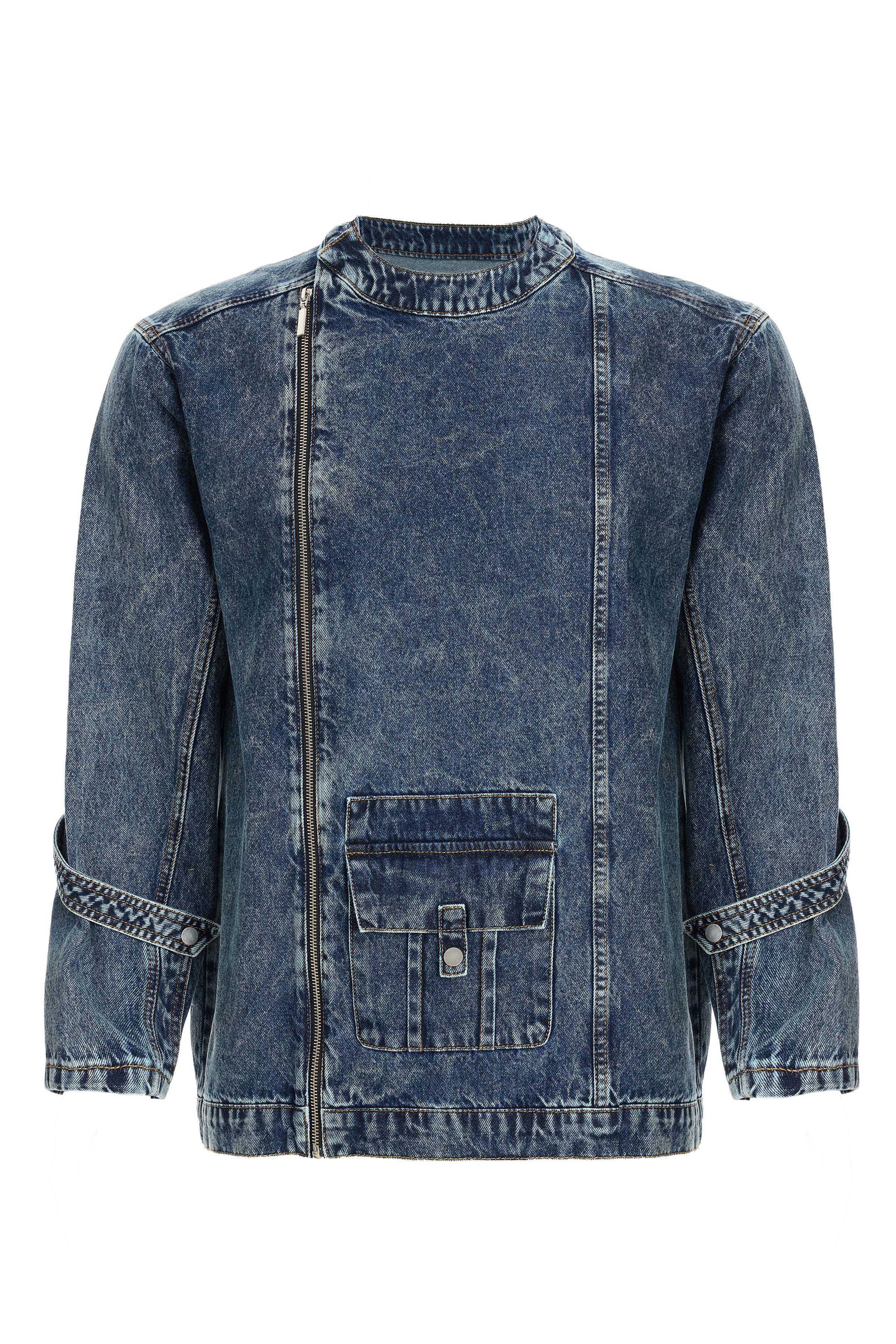 2be4 A-Erkek Bisiklet Yakalı Yan Fermuarlı Denim Ceket-7-Milagron.com