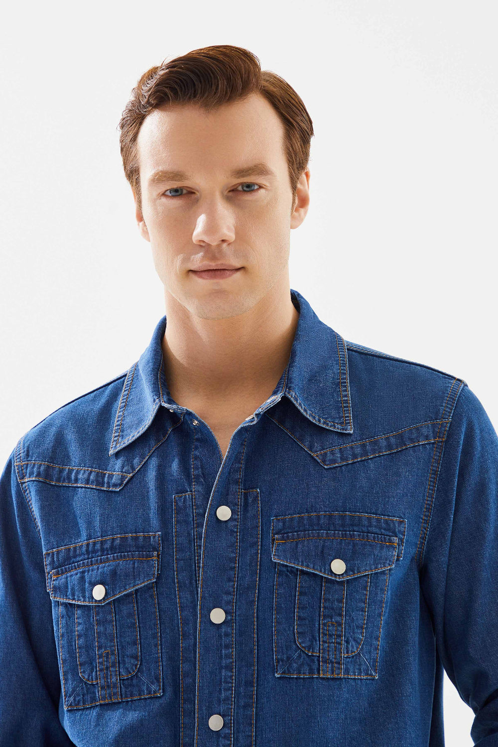 2be4A-Erkek Koyu Mavi Cepli Denim Gömlek-Gömlek-4-Milagron.com