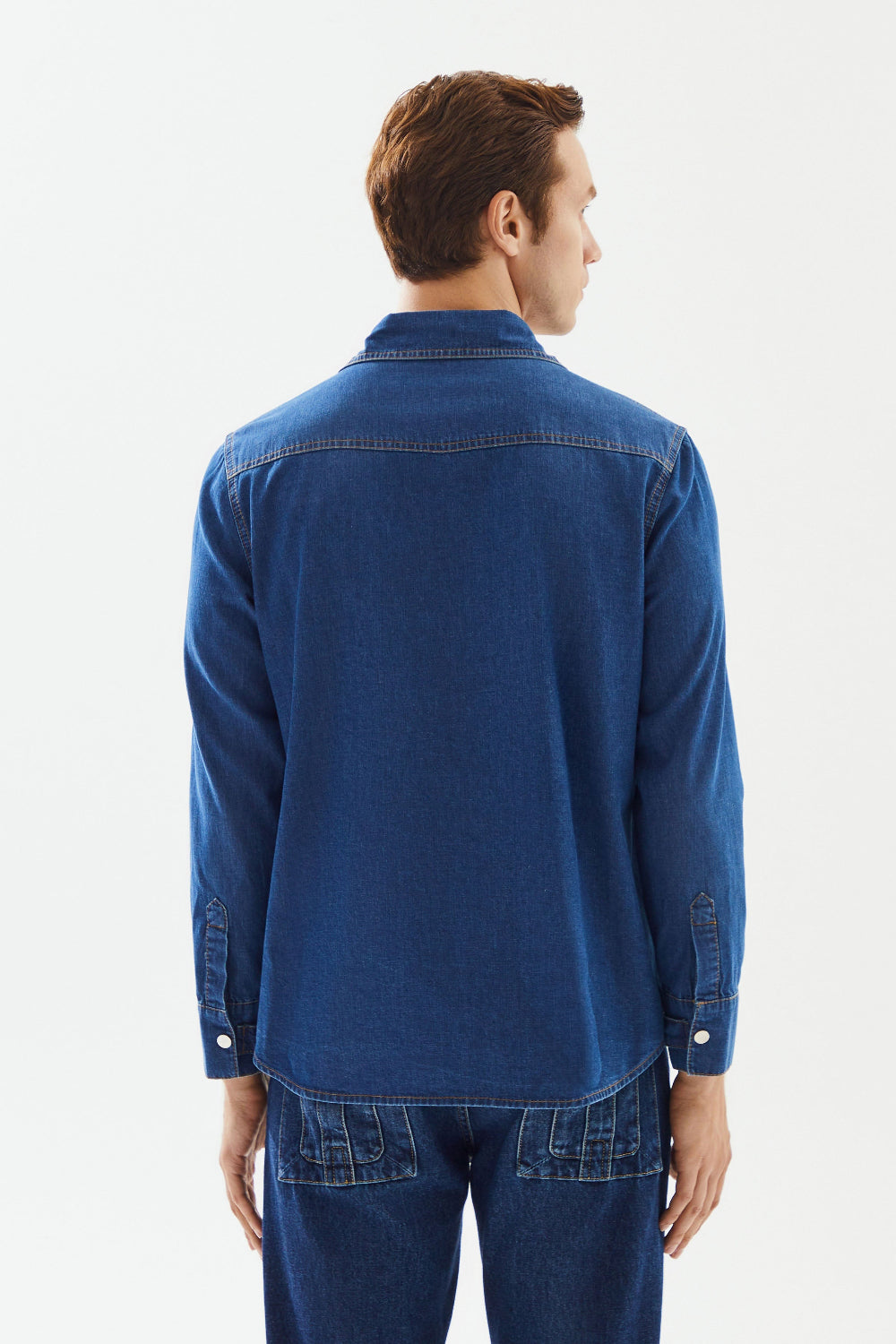 2be4A-Erkek Koyu Mavi Cepli Denim Gömlek-Gömlek-6-Milagron.com