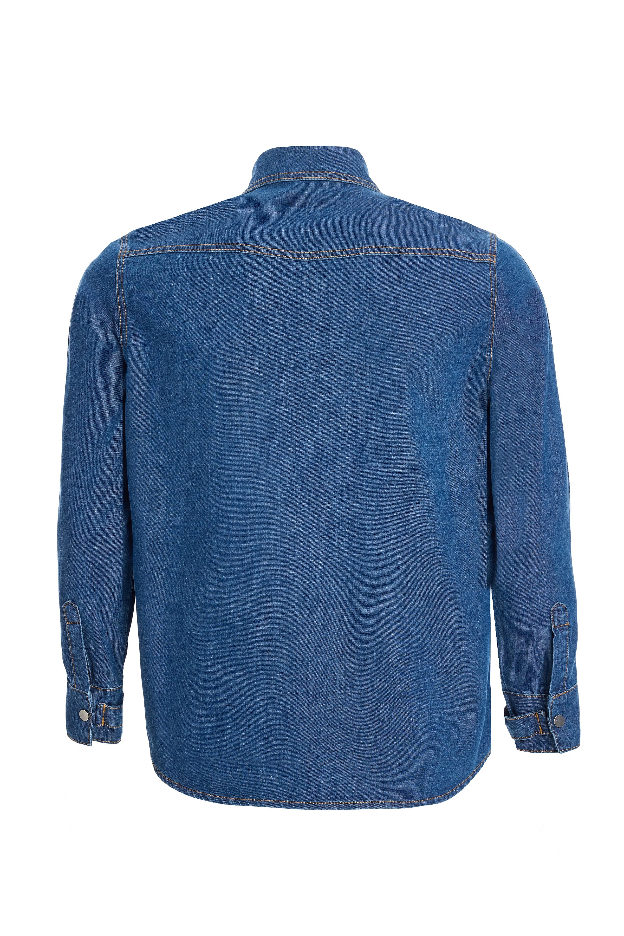 2be4A-Erkek Koyu Mavi Cepli şerit Detaylı Denim Gömlek-2-Milagron.com