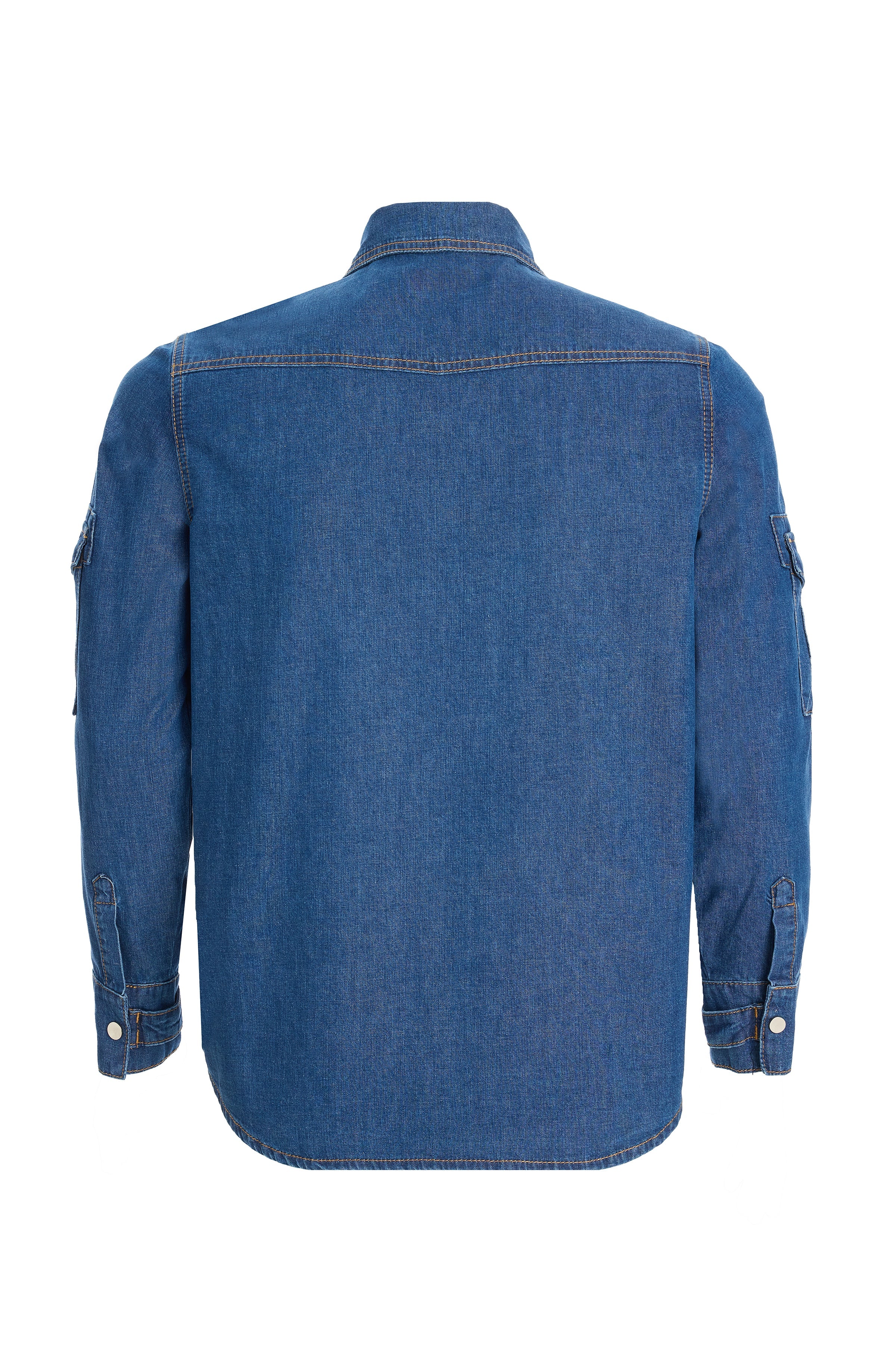 2be4A-Erkek Koyu Mavi Kol Cepli Denim Gömlek-2-Milagron.com