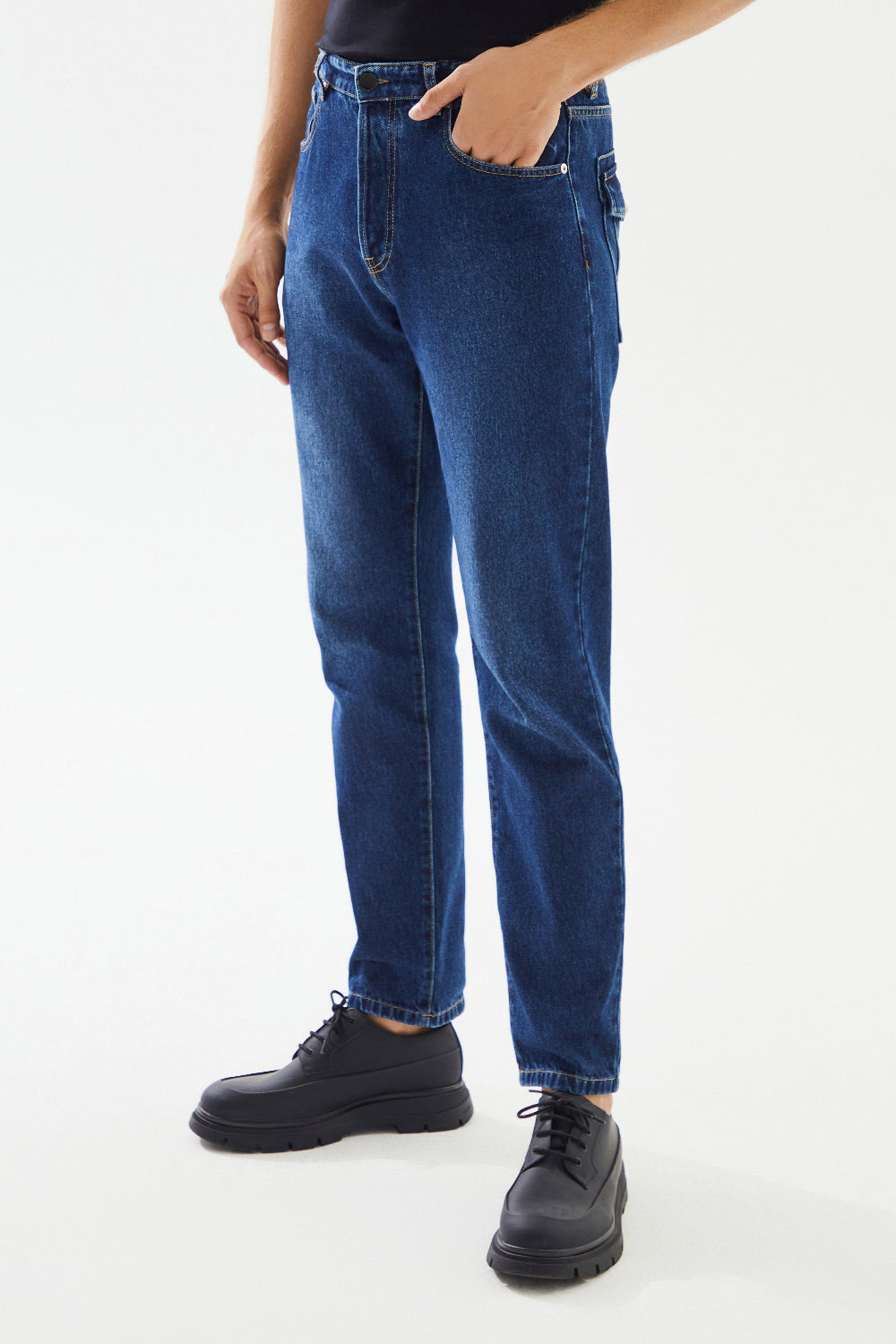 2be4A-Erkek Lacivert Kapaklı Cep Denim Pantolon-Kot Pantolon-4-Milagron.com