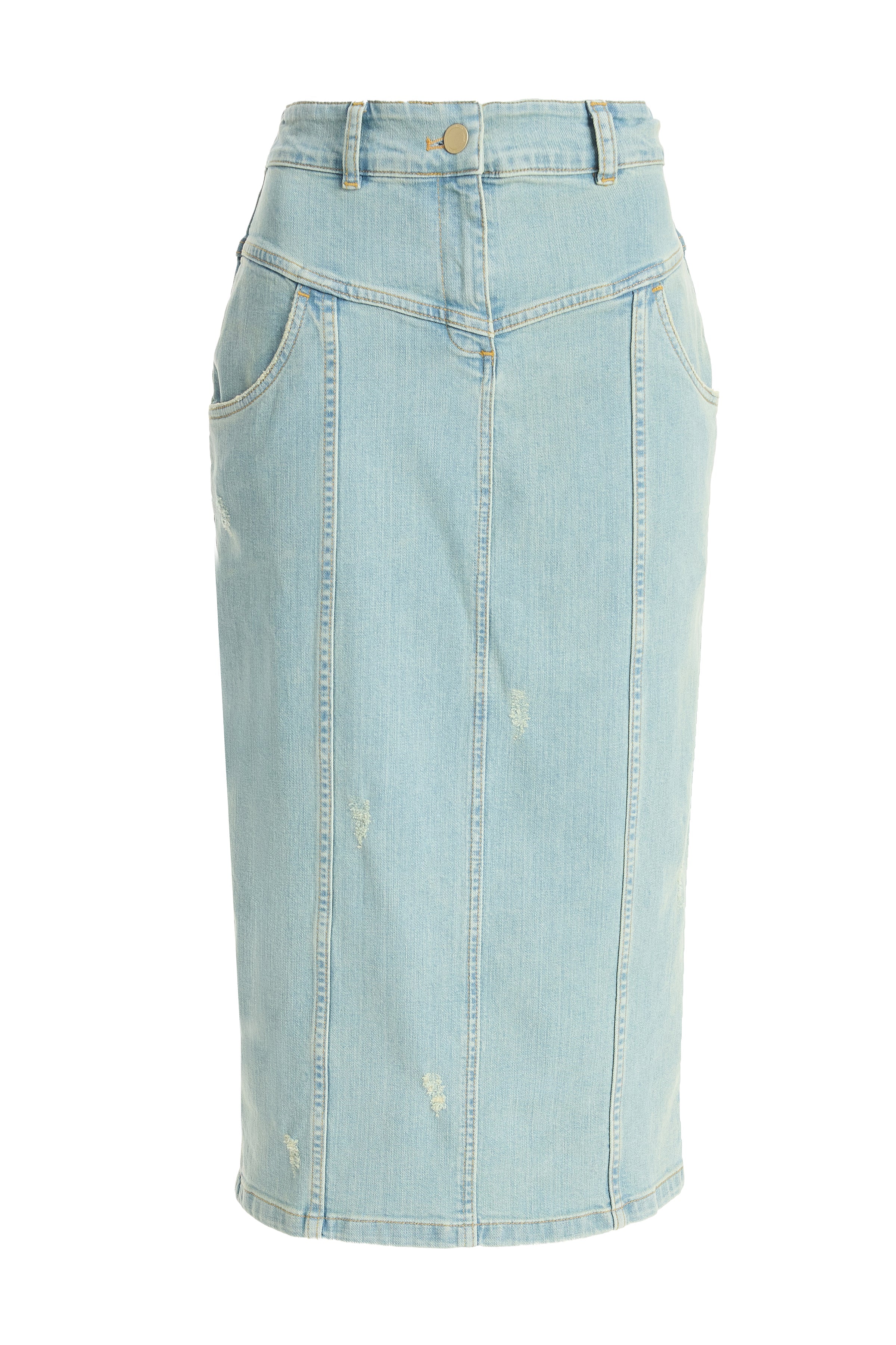 2be4A-Kadın Açık Mavi Cepli Denim Etek-1-Milagron.com