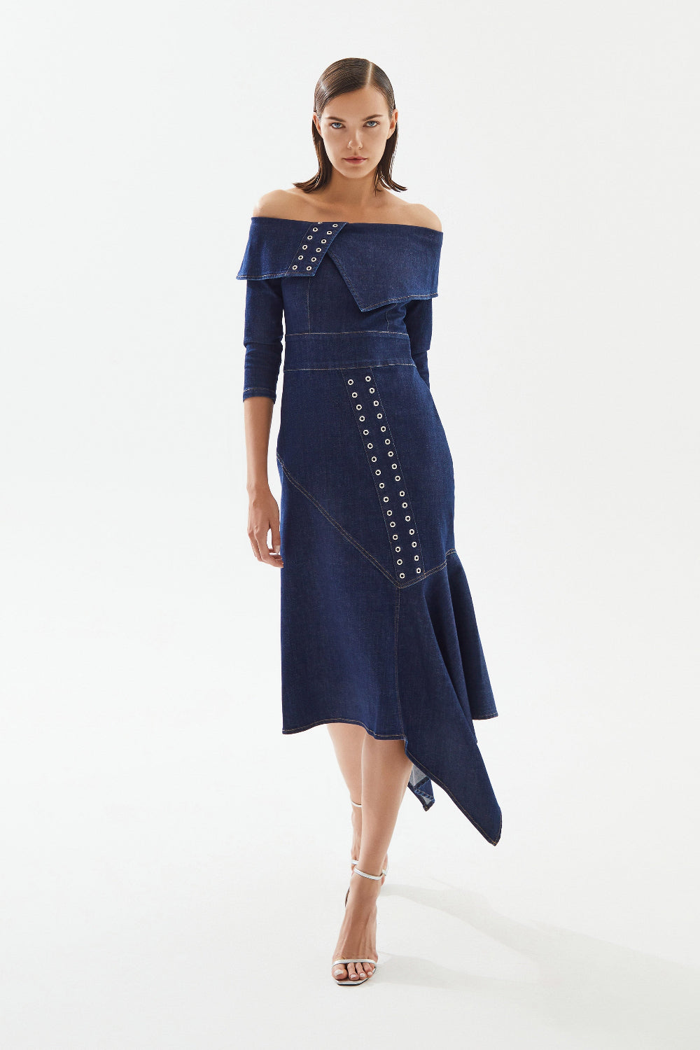 2be4A-Kadın Asimetrik Denim Elbise-Elbise-1-Milagron.com