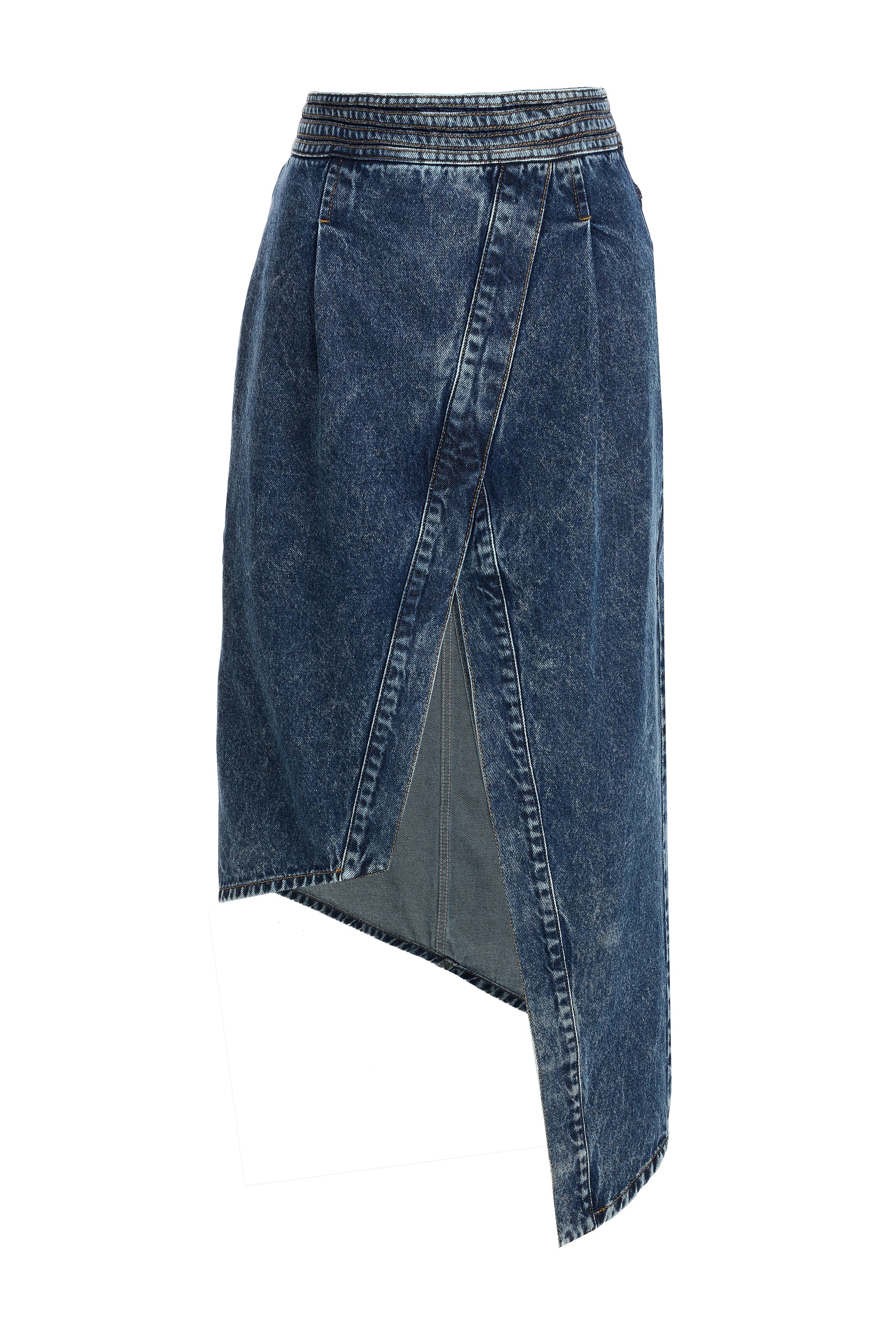 2be4A-Kadın Asimetrik Yırtmaçlı Denim Etek-1-Milagron.com
