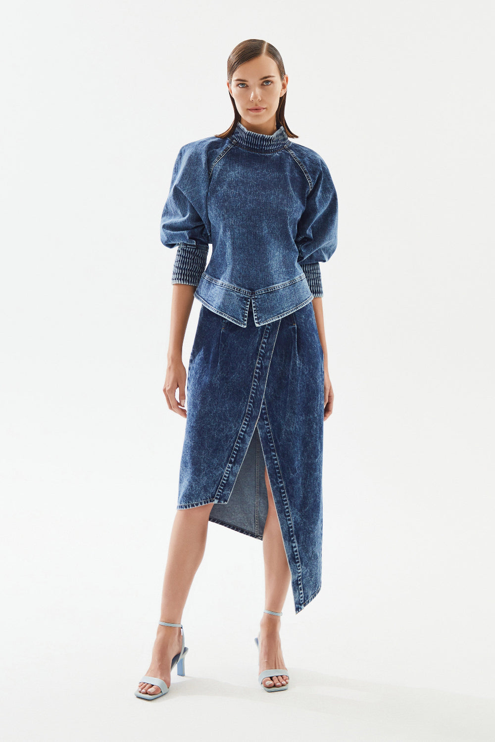 2be4A-Kadın Balon Kollu Kısa Denim Bluz-Bluz-4-Milagron.com