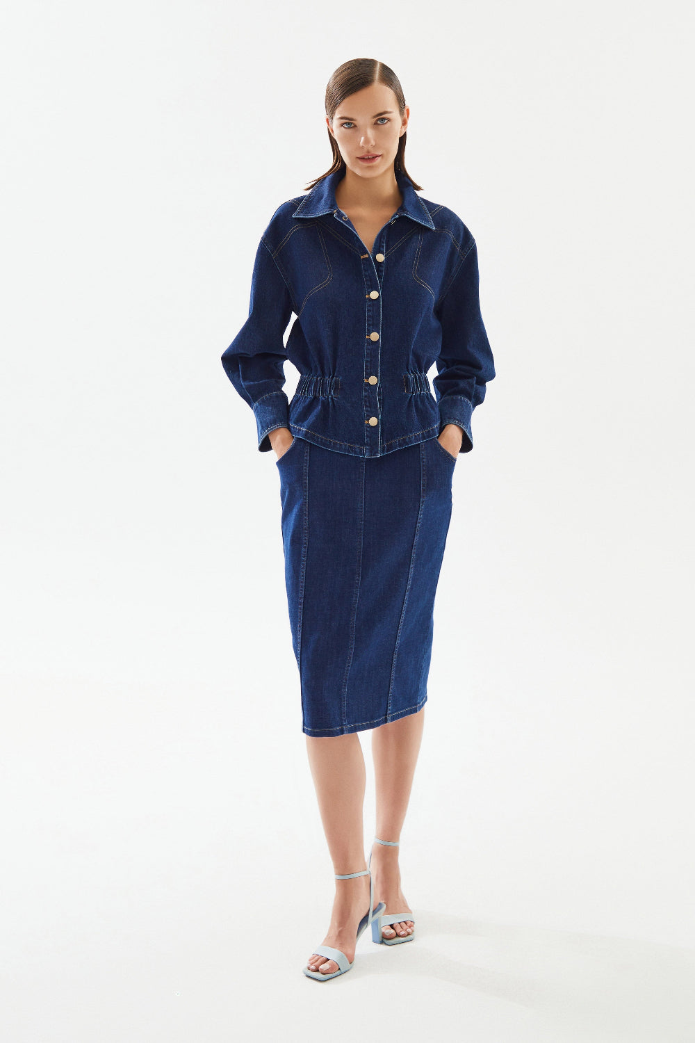 2be4A-Kadın Beli Büzgülü Denim Ceket-Ceket-4-Milagron.com