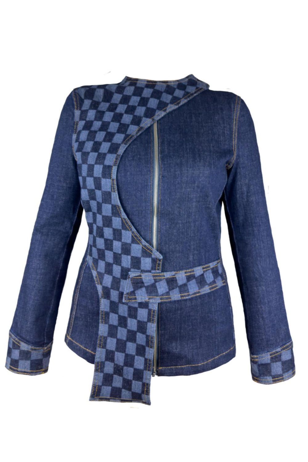 2be4A-Kadın Dama Baskılı Ceket-Ceket-1-Milagron.com