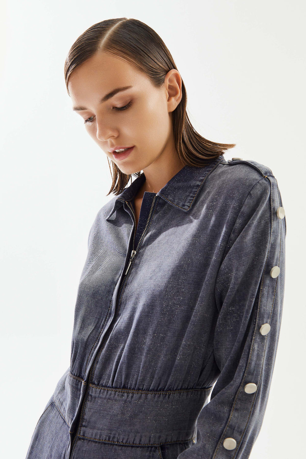 2be4A-Kadın Düğme Detaylı Denim Tulum-Tulum-5-Milagron.com