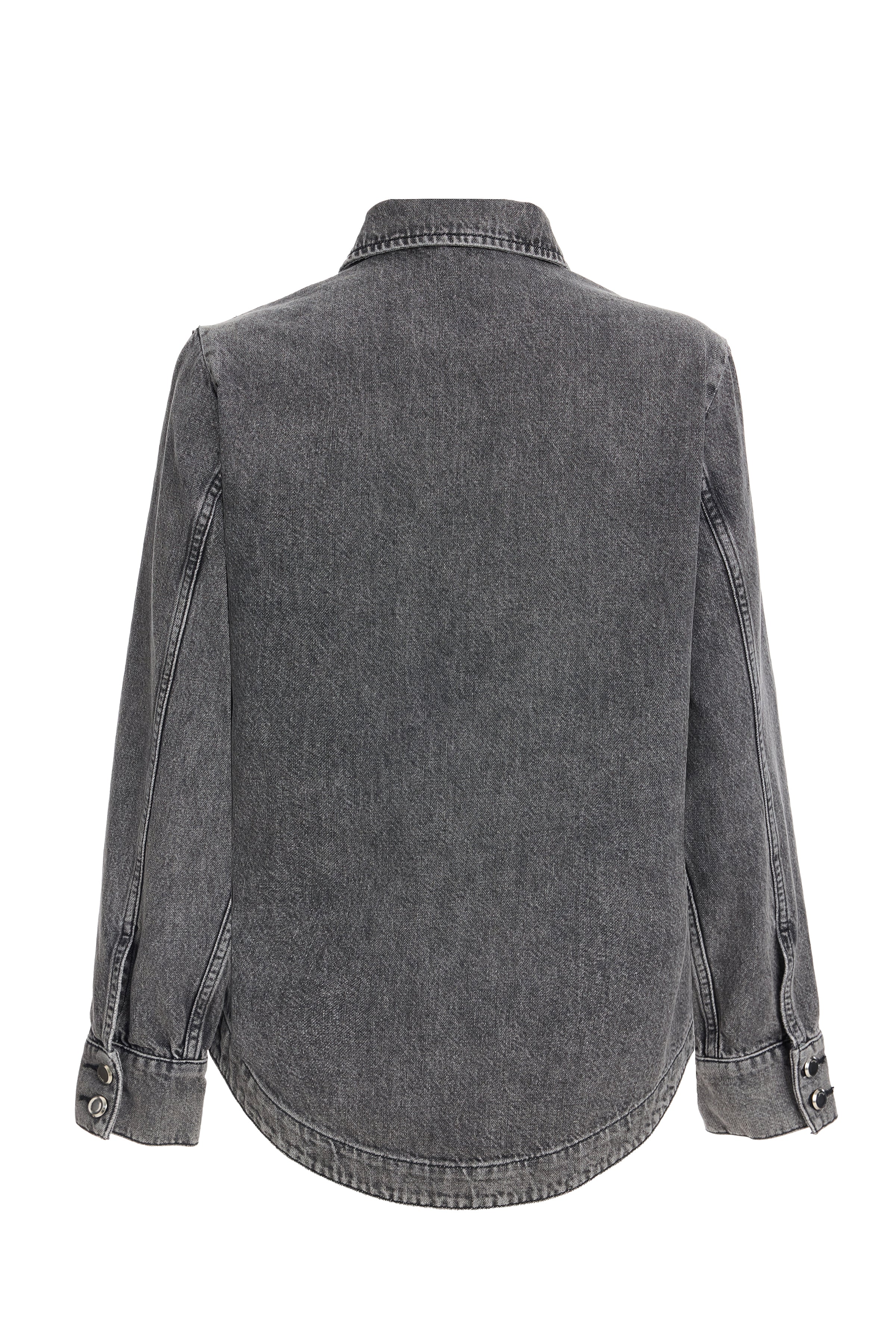 2be4A-Kadın Gri örme Detaylı Denim Gömlek-2-Milagron.com