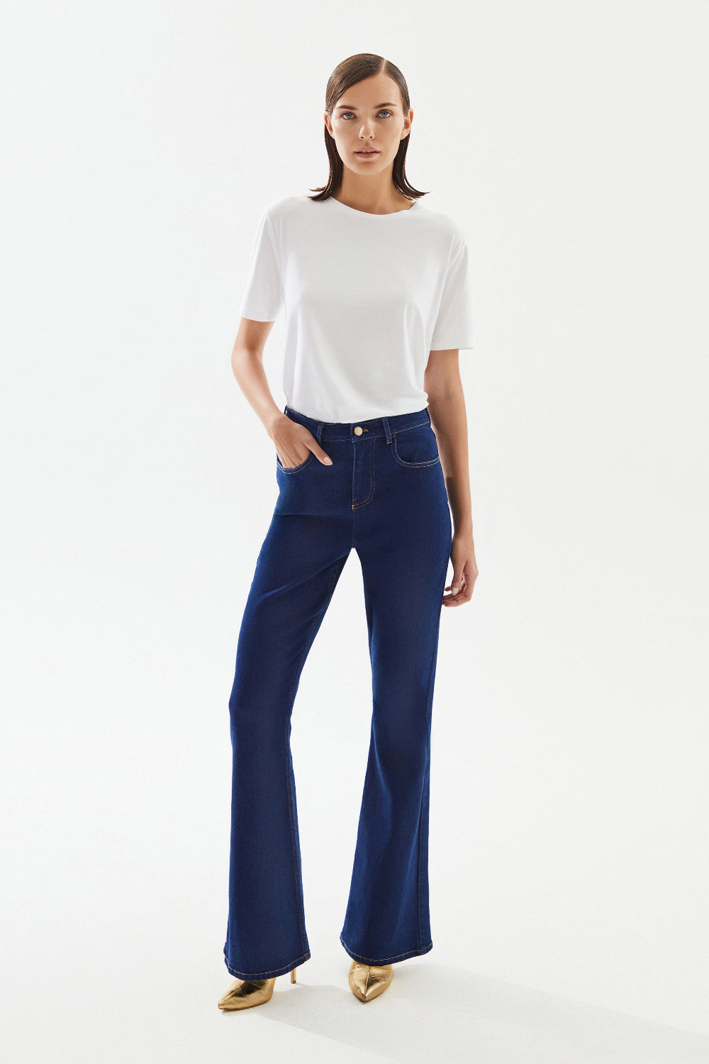 2be4A-Kadın High Rise Flare Denim Pantolon-Kot Pantolon-1-Milagron.com
