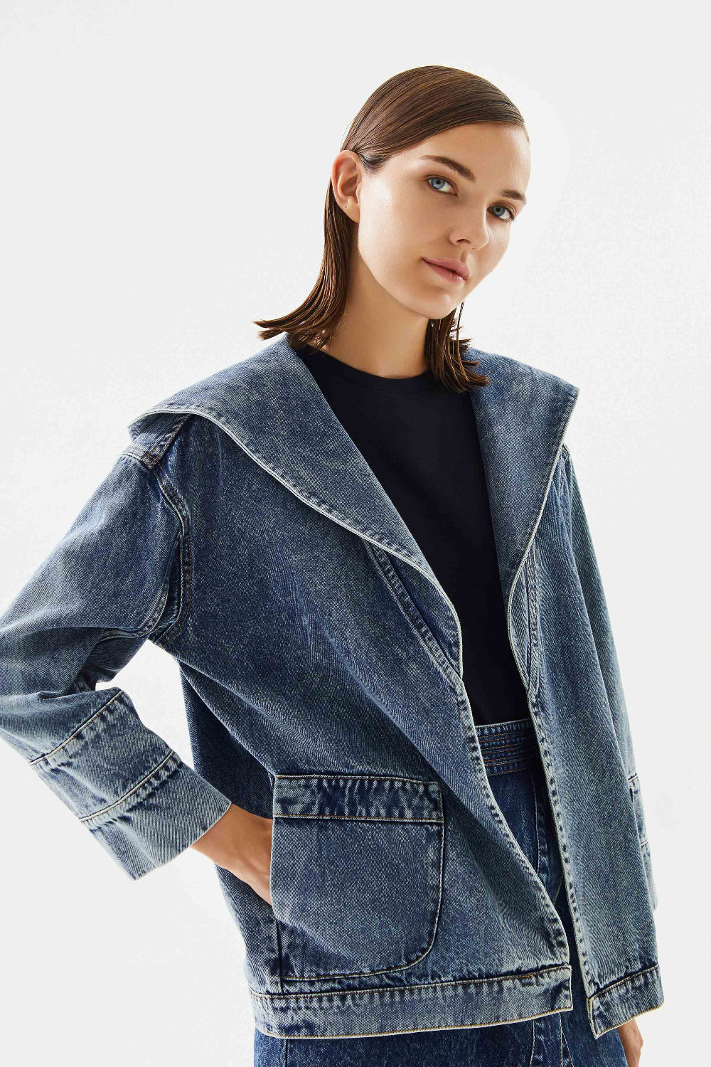 2be4A-Kadın Kapüşonlu Denim Ceket-3-Milagron.com