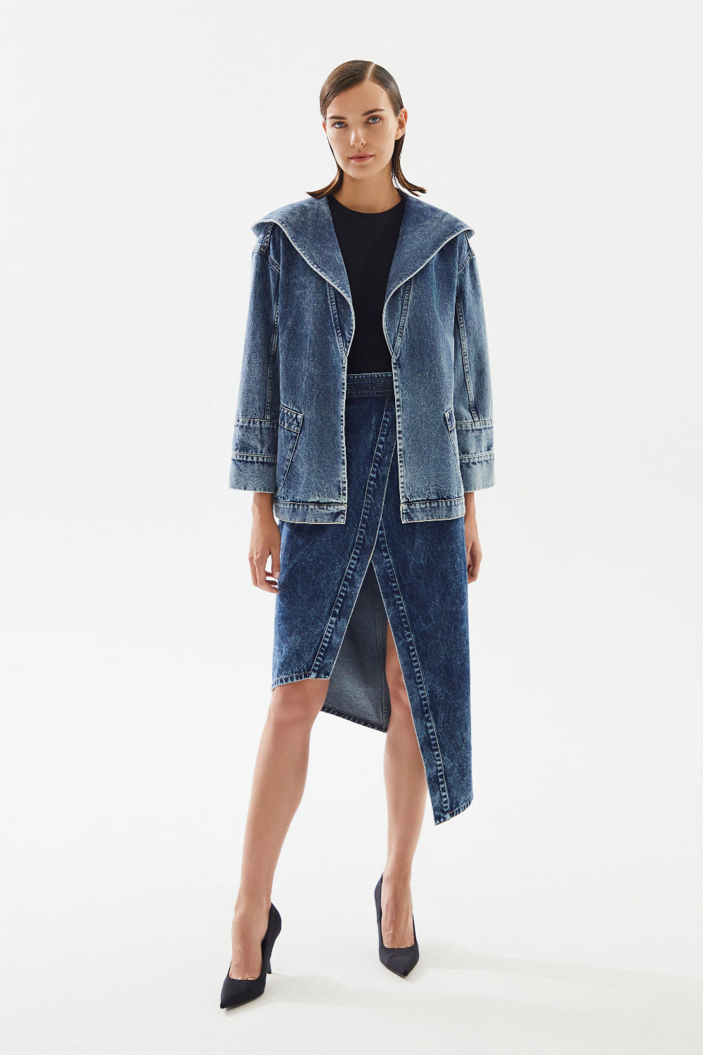 2be4A-Kadın Kapüşonlu Denim Ceket-4-Milagron.com