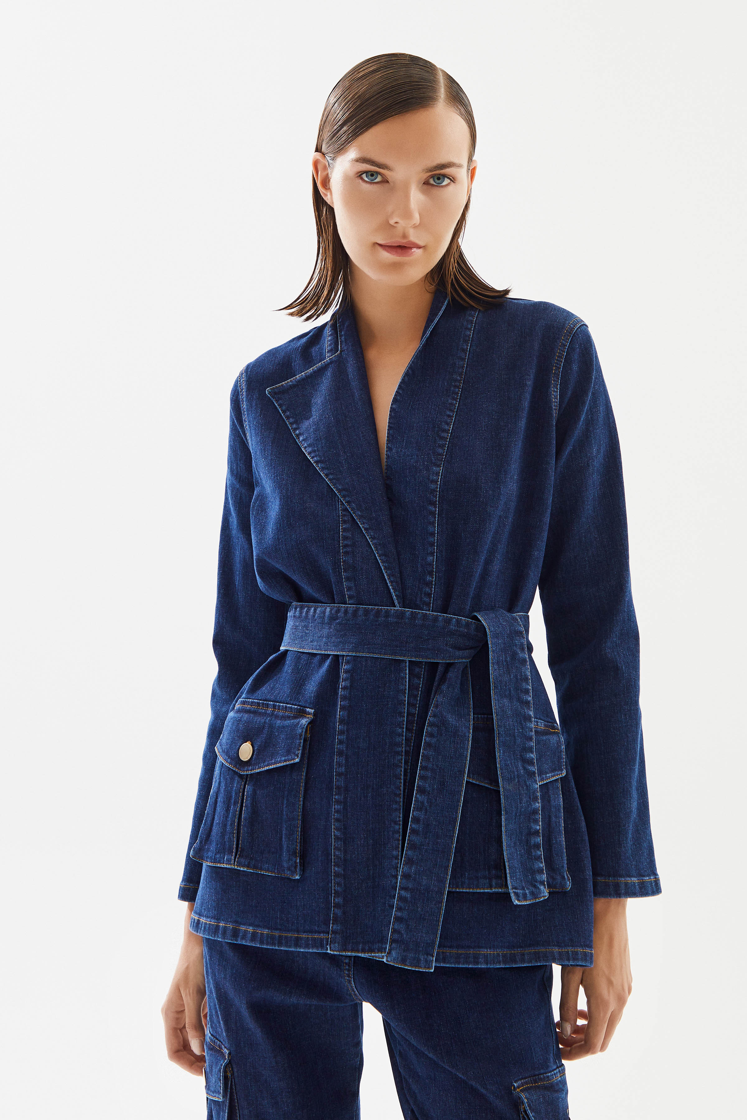 2be4A-Kadın Kargo Cepli Denim Ceket-4-Milagron.com